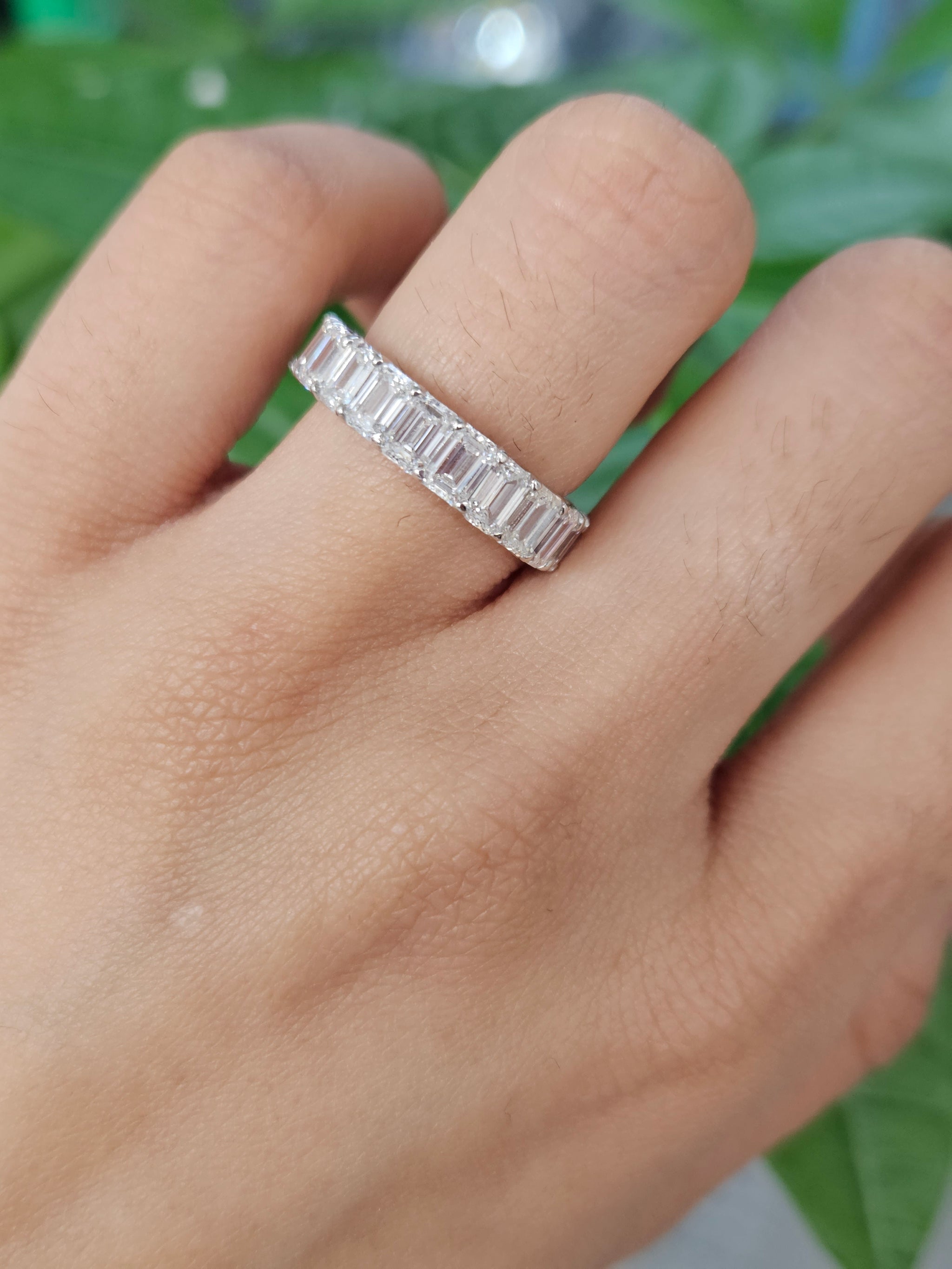 18k White Gold 5.95 Total Carat Weight Emerald Eternity Band