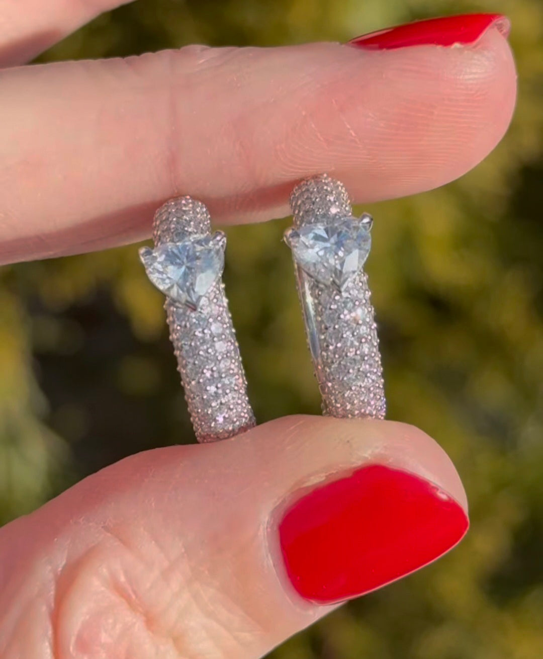 White Gold Heart Shaped Diamond Hoops