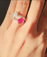 18k  Natural Ruby  and Lab Emerald Ring