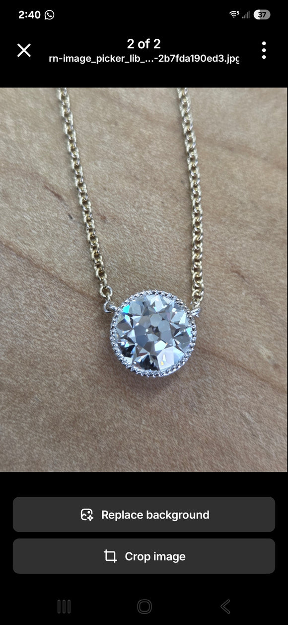 Custom* *NO milgrain*2ct lab oec, Platinum bezel 18k yellow chain 15/16inch