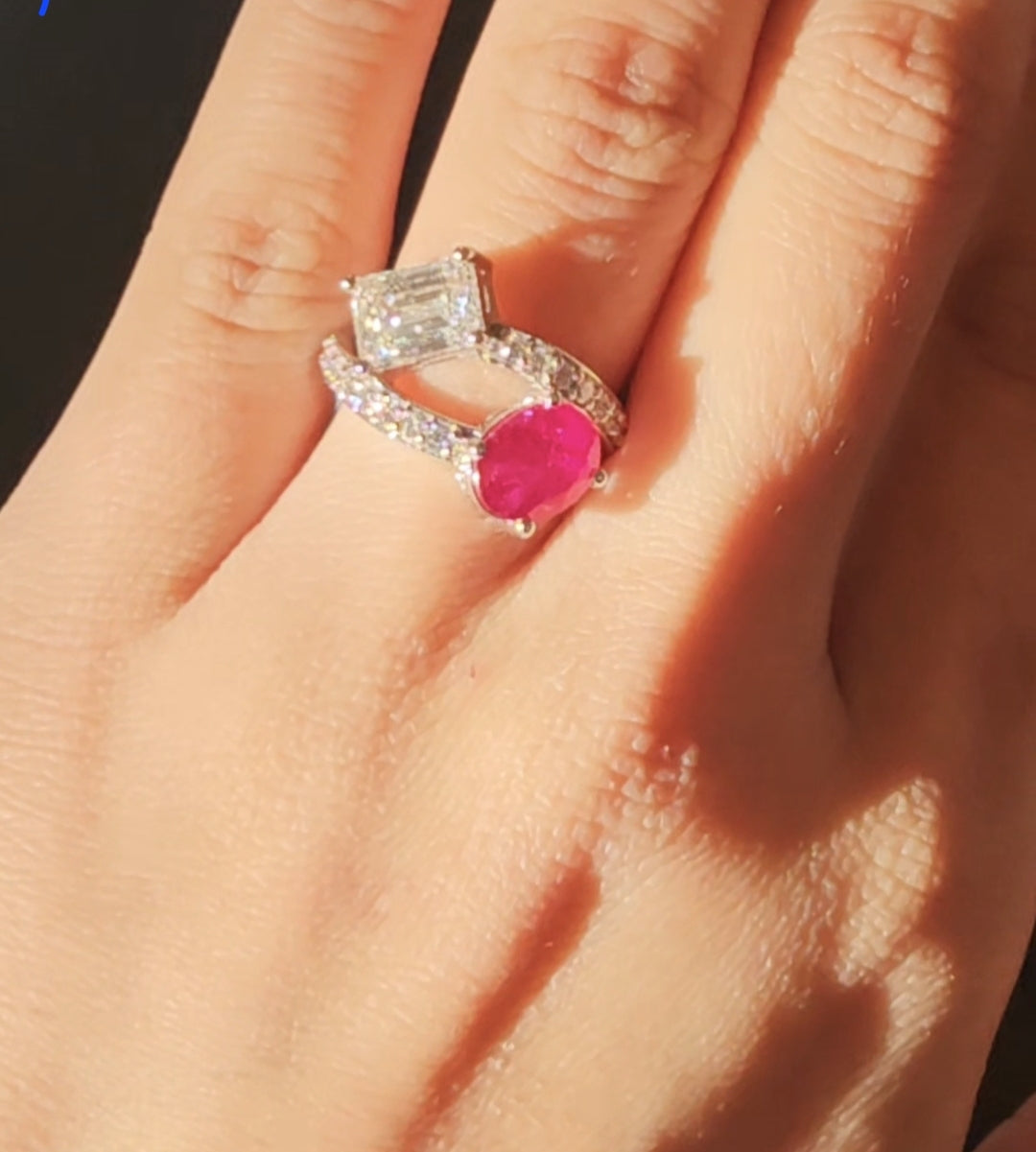 18k  Natural Ruby  and Lab Emerald Ring