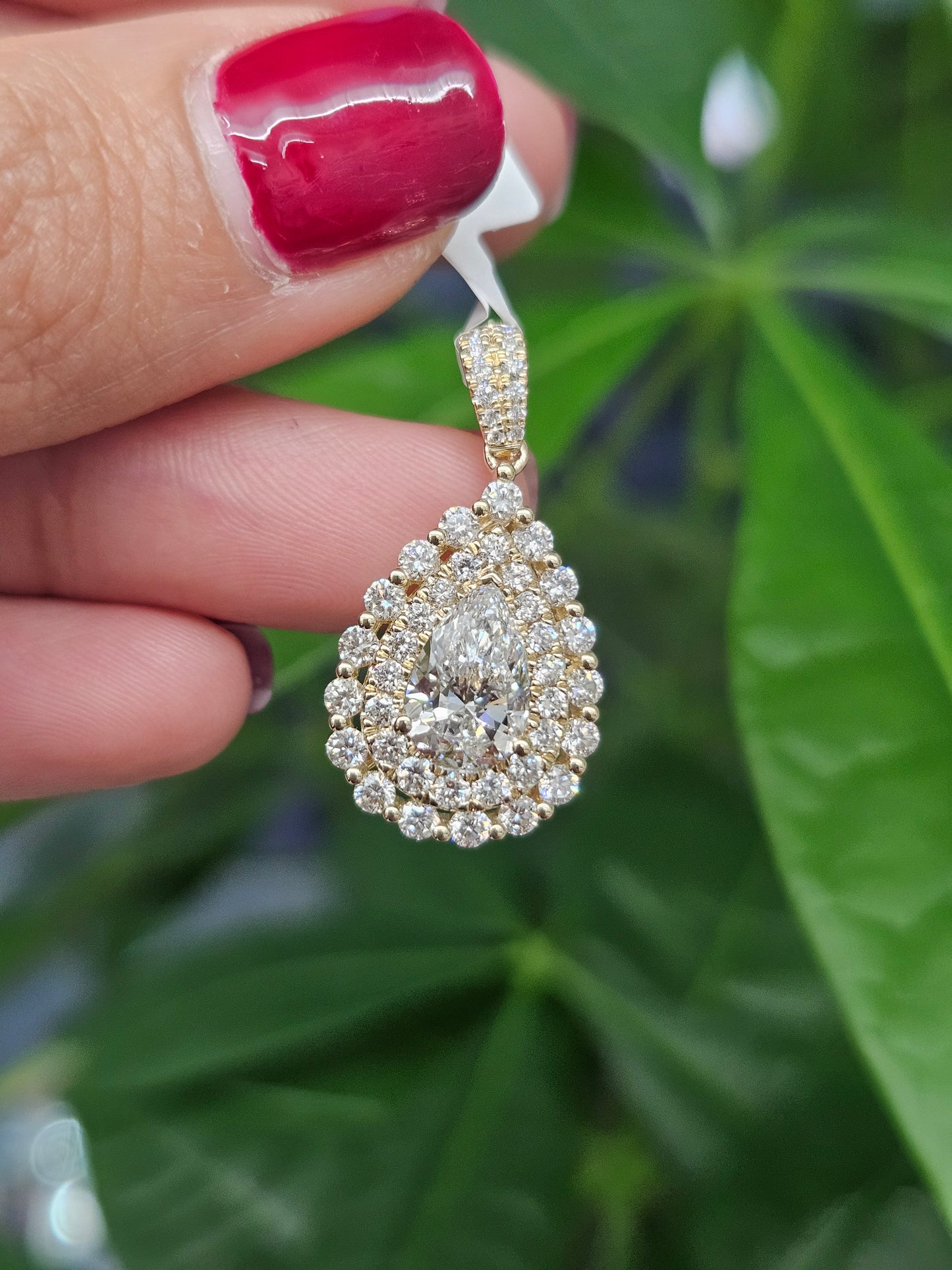 14K Gold Pear Shaped Lab Diamond Pendant