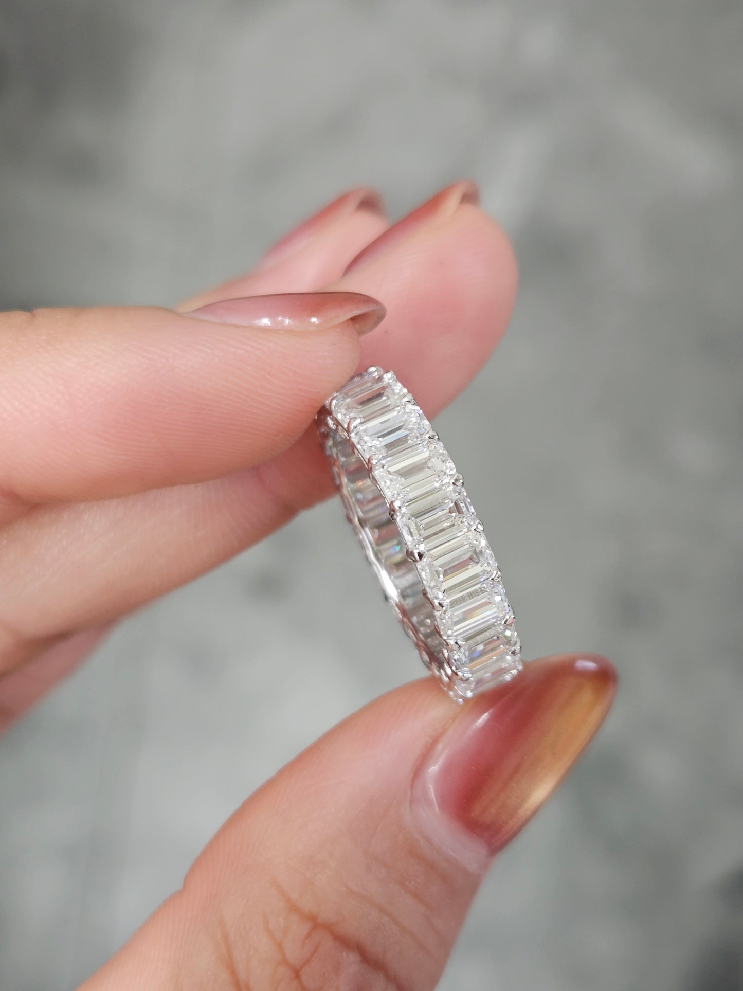 18k White Gold 5.95 Total Carat Weight Emerald Eternity Band