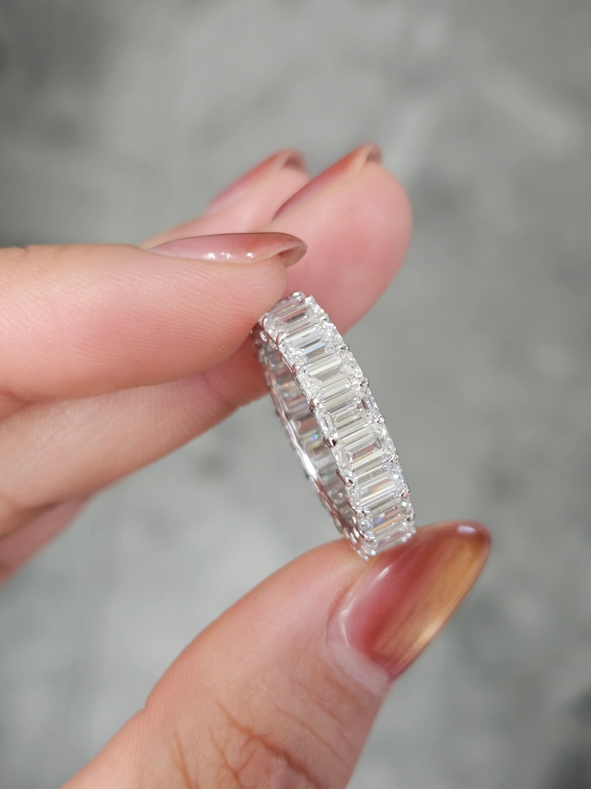 18k White Gold 5.95 Total Carat Weight Emerald Eternity Band