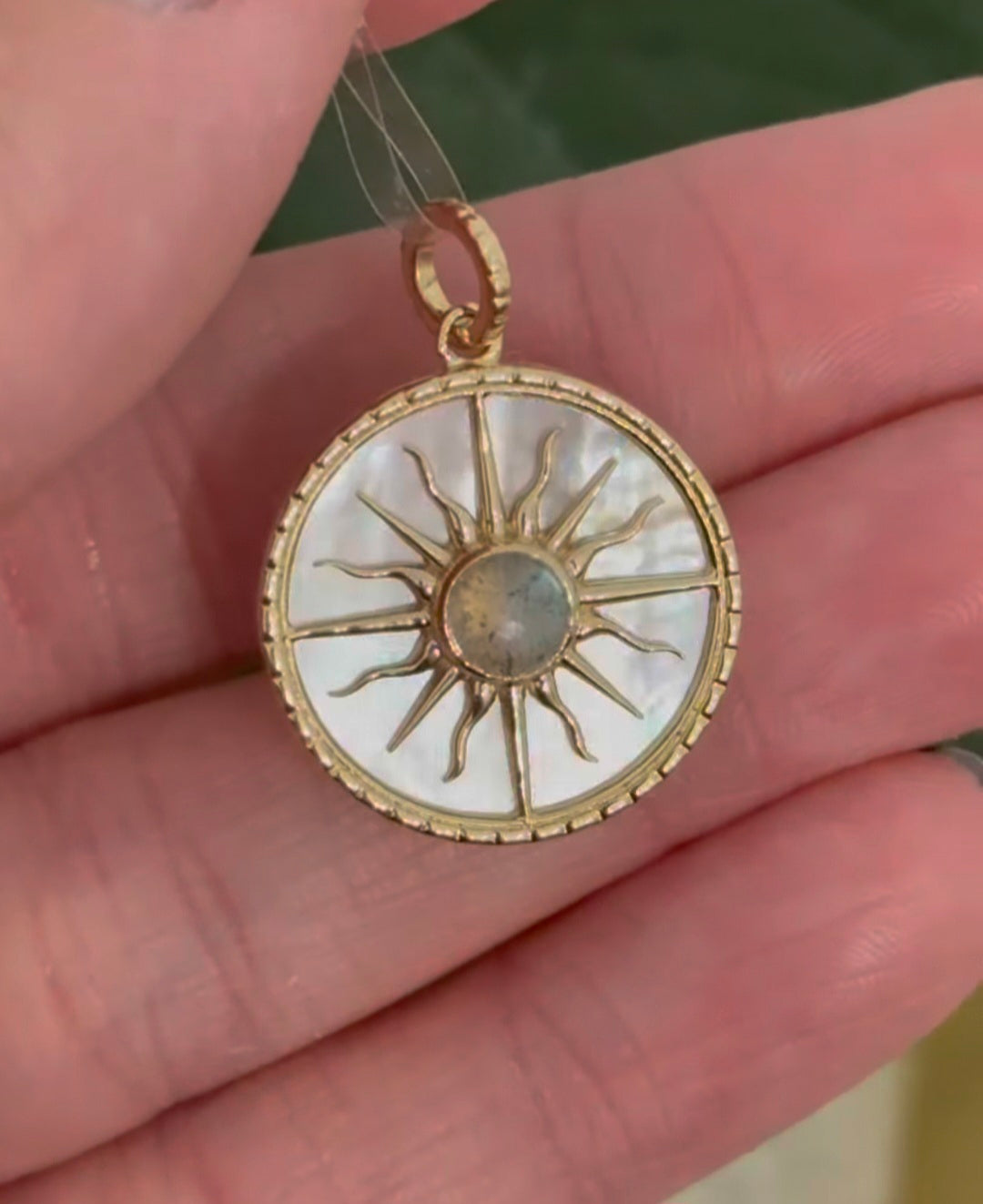 Yellow Gold labradorite & Mother of pearl sun pendant