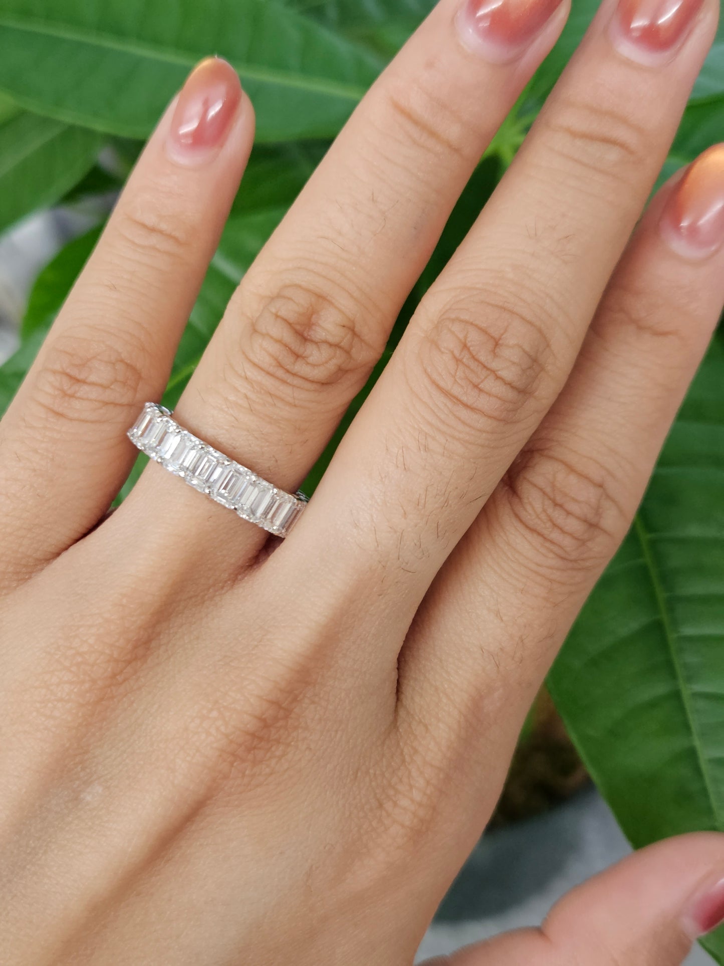 18k White Gold 5.95 Total Carat Weight Emerald Eternity Band
