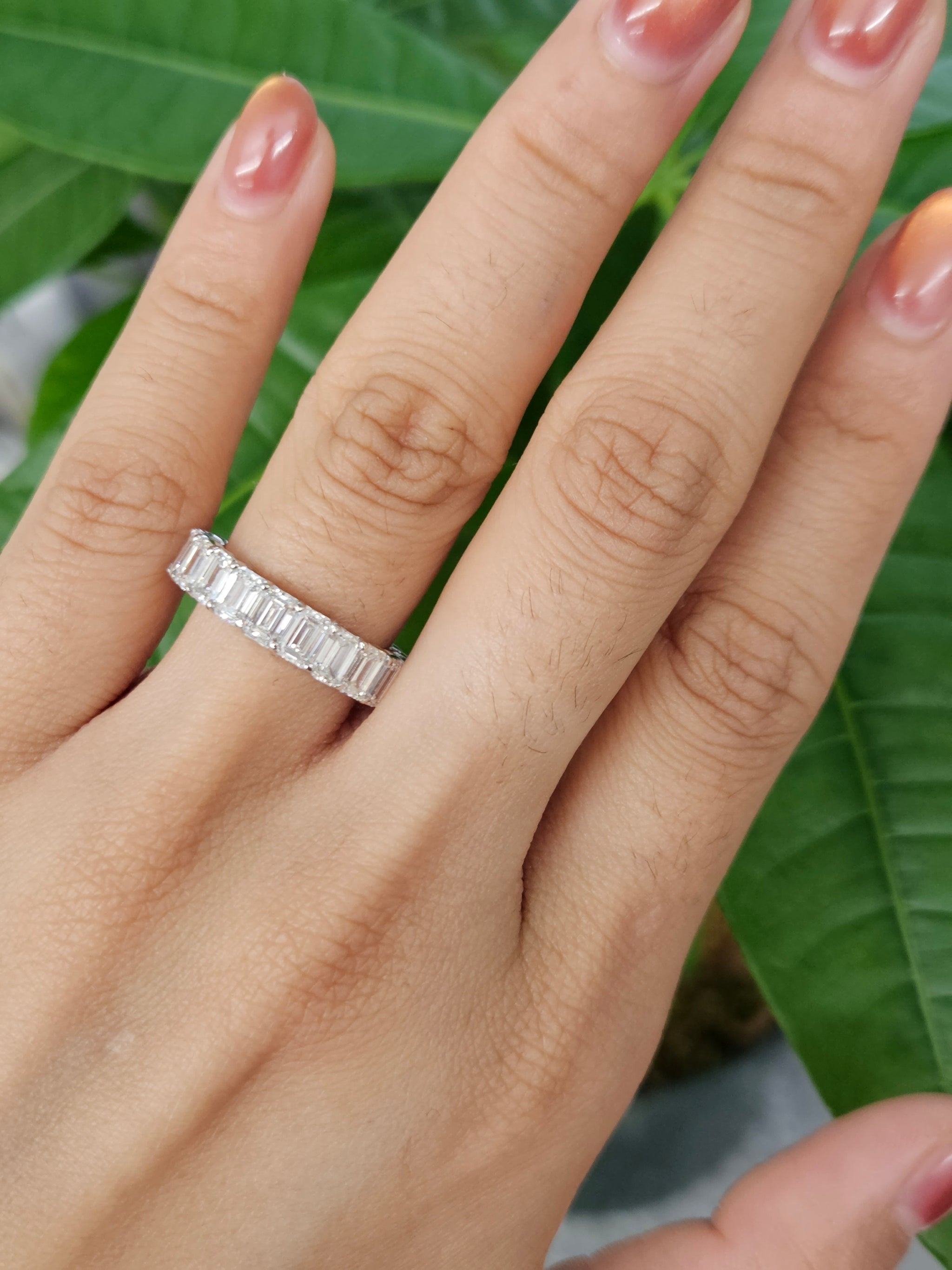 18k White Gold 5.95 Total Carat Weight Emerald Eternity Band