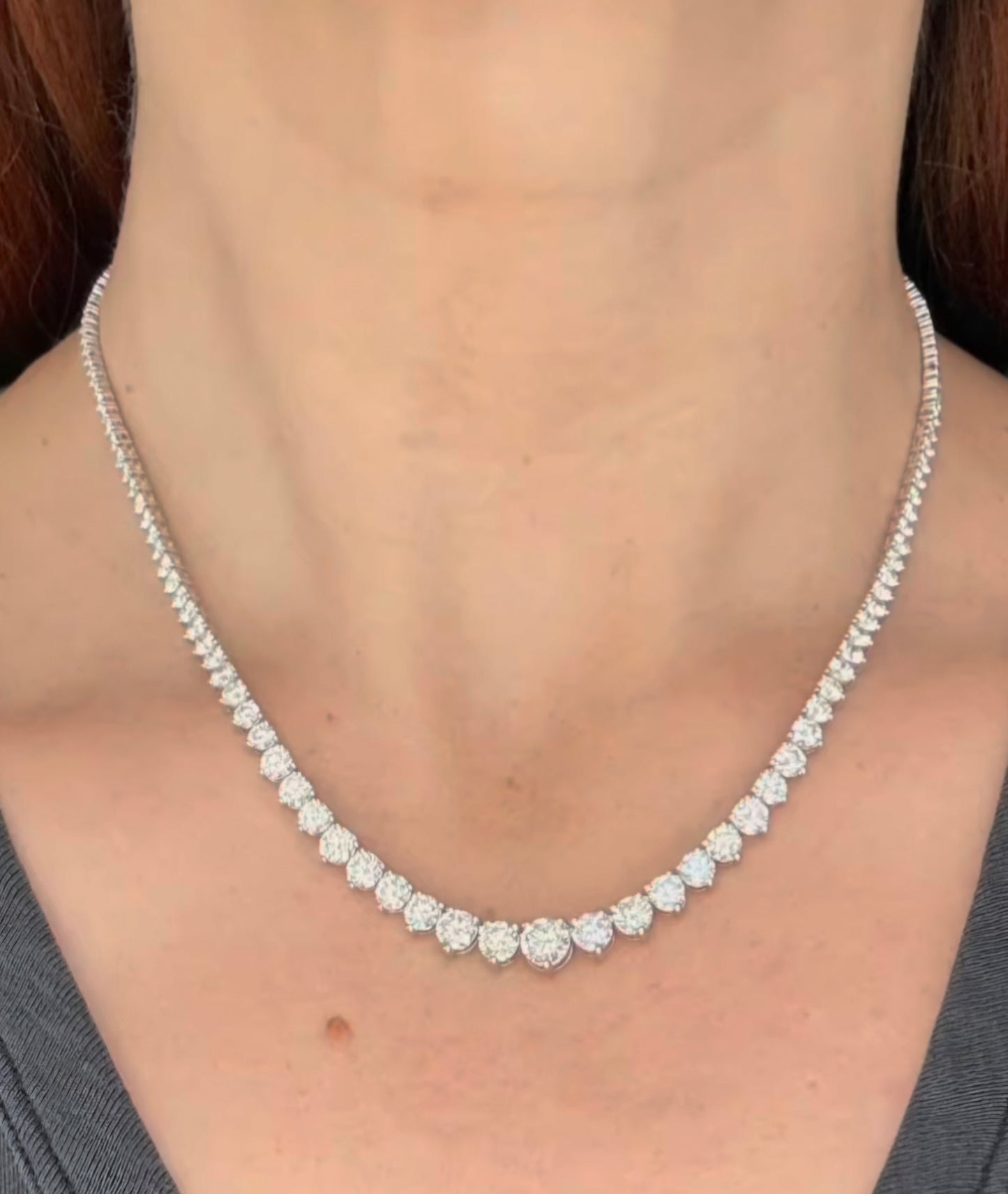 15.25ct White Gold 3 Prong Graduated 17.25" Tennis Necklace