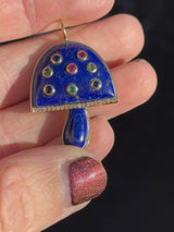 Yellow Gold Diamond, Multi Sapphire & Lapis Mushroom Pendant
