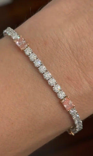 8.57ct radiant pink lab diamond
and round white lab diamond tennis bracelet