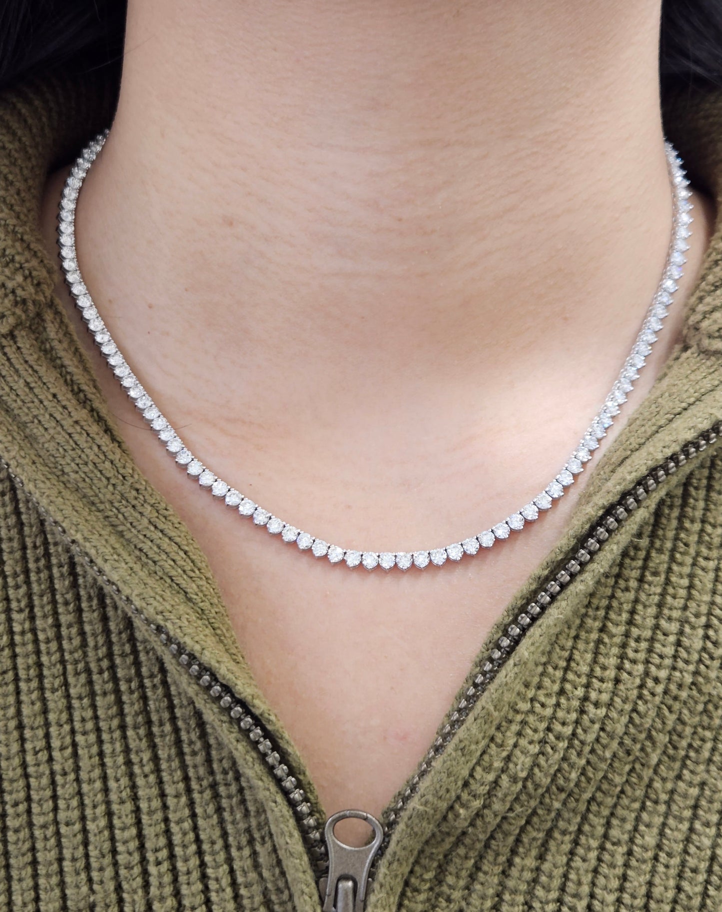 14.5 cttw Lab 17 Inches 3 Prongs Tennis Necklace