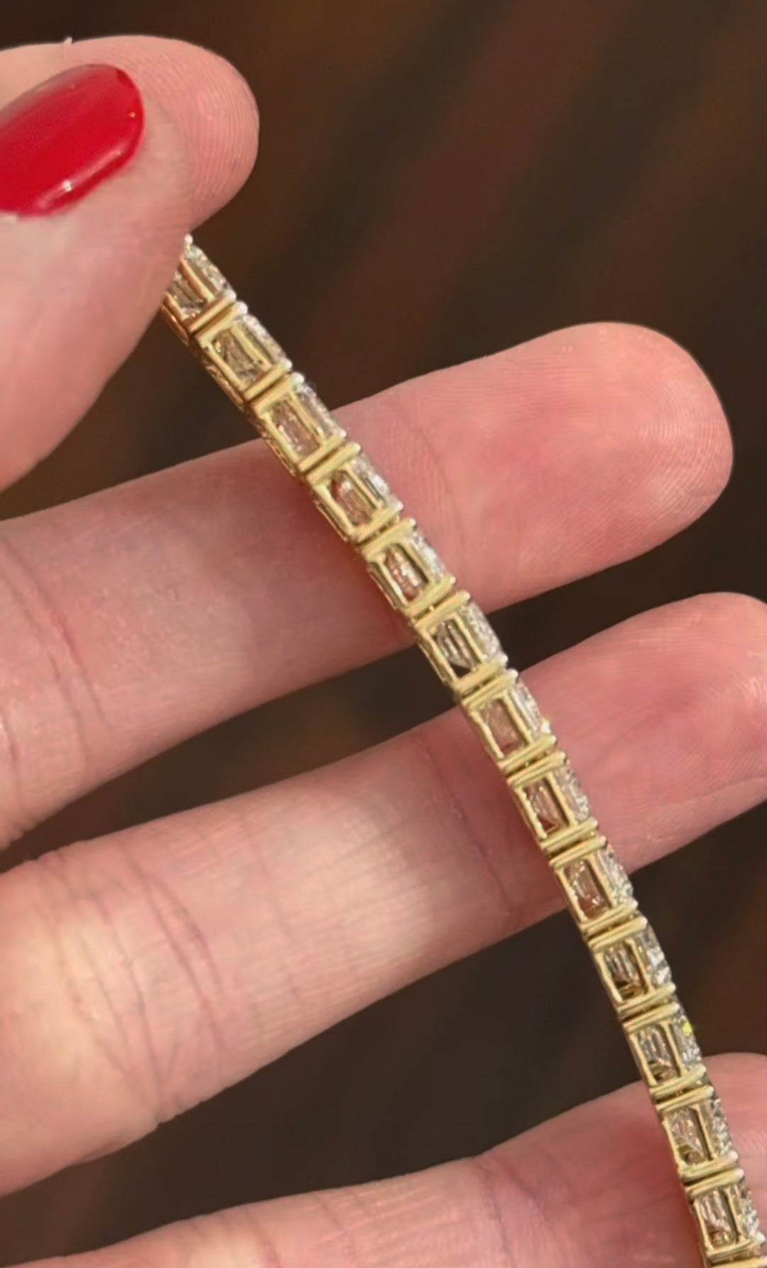 38.81ct Emerald Yellow Gold Lab Diamond 7.5" Tennis Bracelet