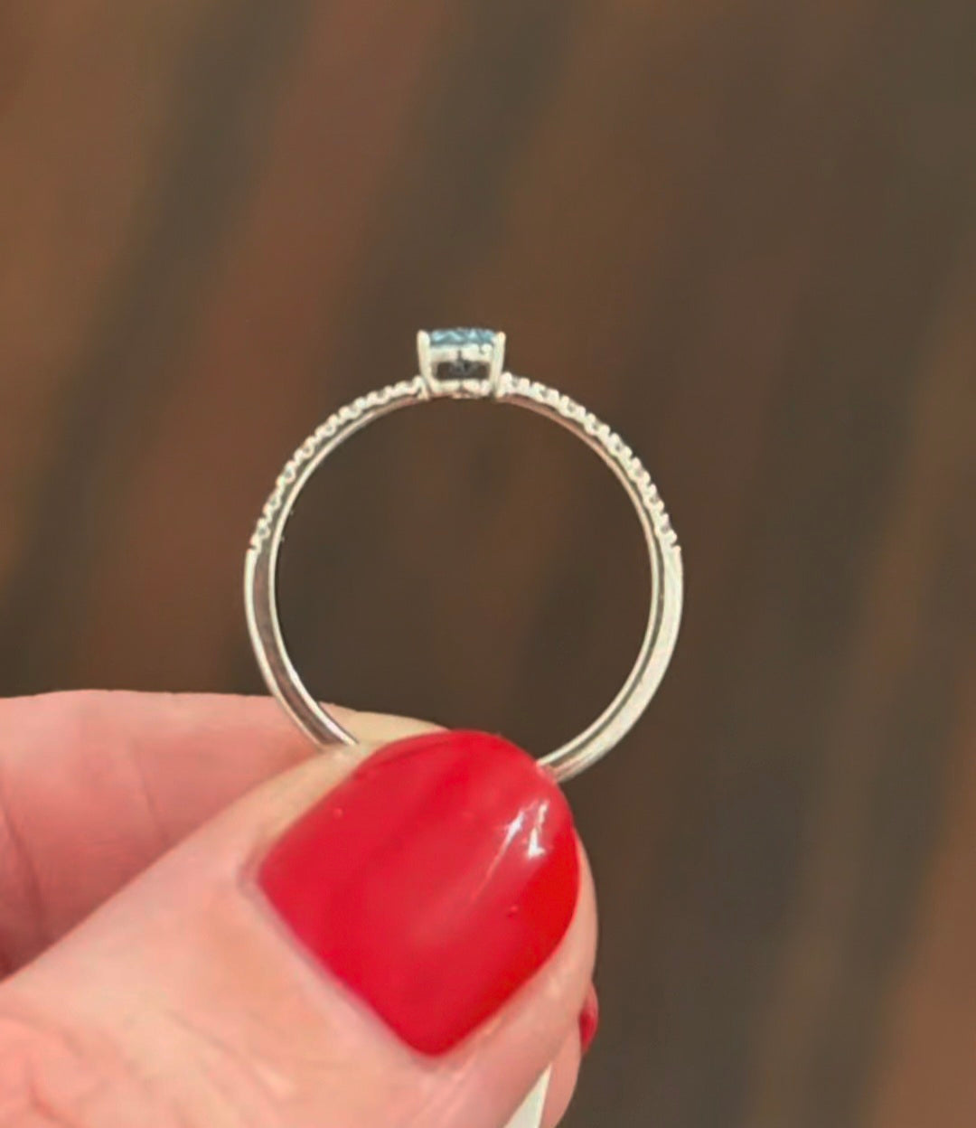 White Gold Blue Oval & White Lab Diamond Ring