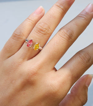 *Premade* 1.29 cttw White Gold Passby ring with Pink Pear Lab Diamond and  Fancy Yellow Oval Lab Diamond
