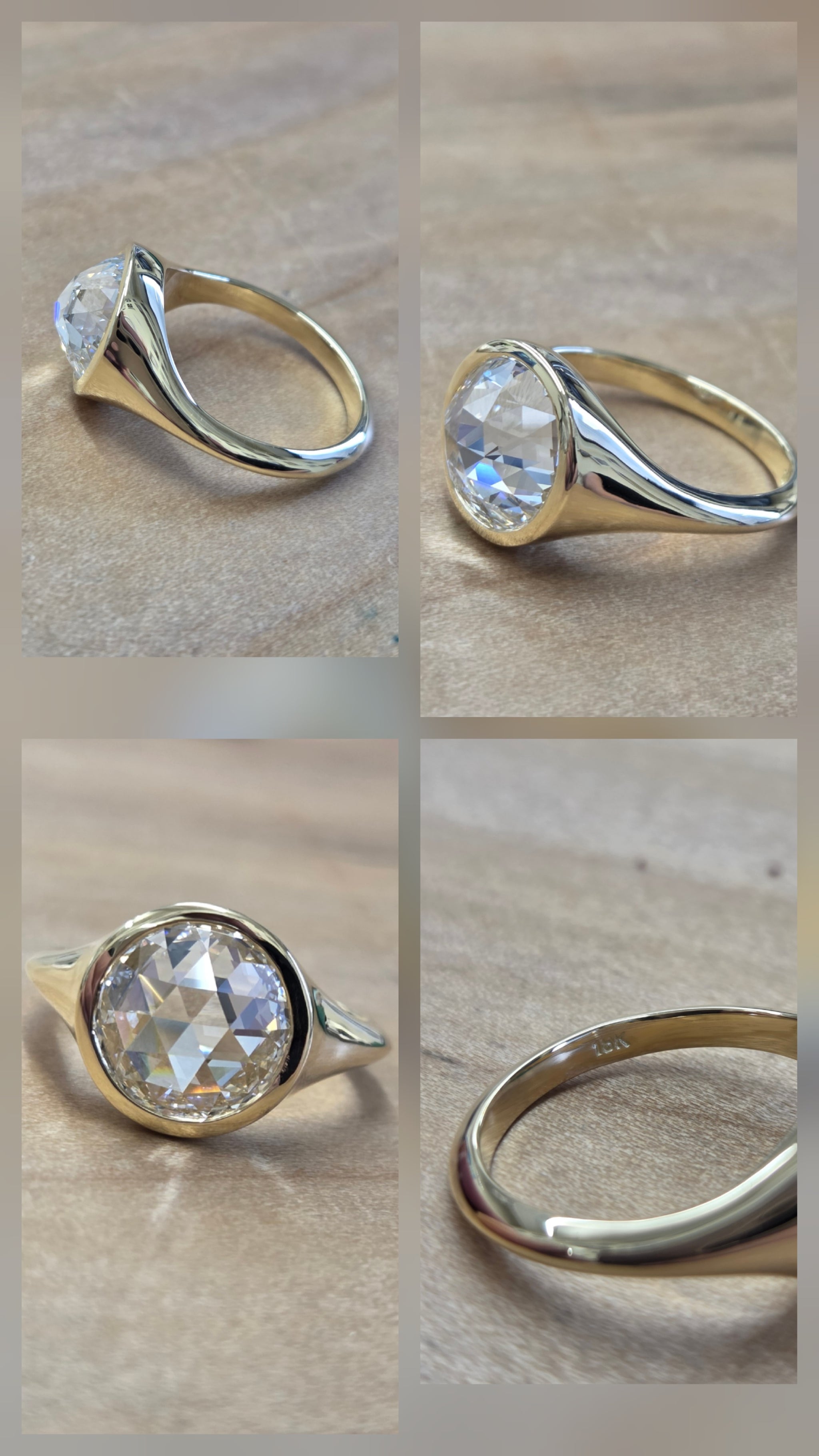 2.96 ct Round Rose Cut 18k Gypsy Ring