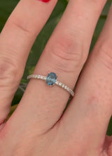 White Gold Blue Oval & White Lab Diamond Ring