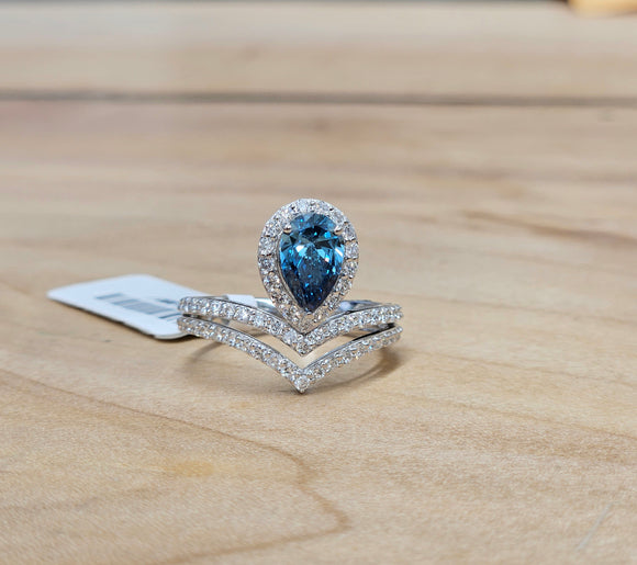 *Premade* 1.75 cttw Pear Fancy Blue Lab Grown Diamond Halo Engagement Ring