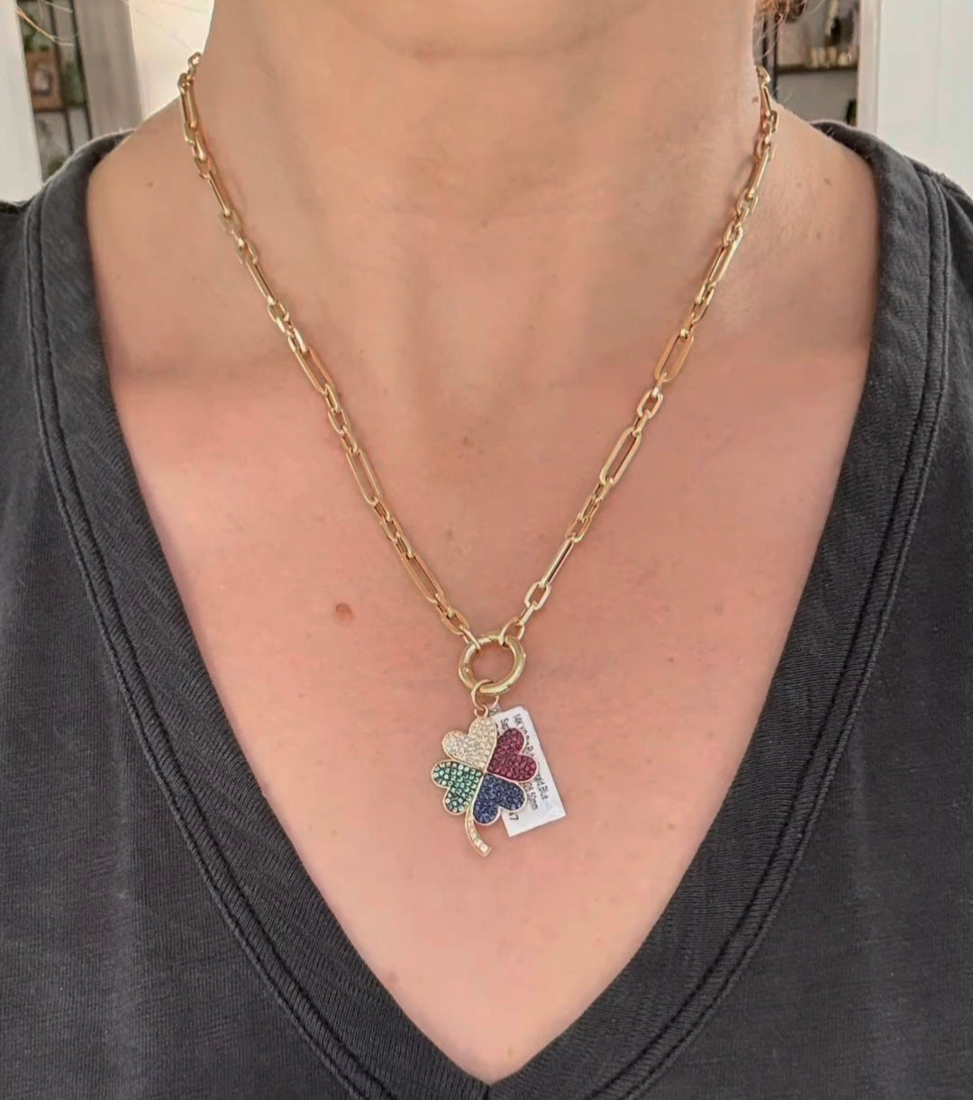 Diamond, Ruby & Sapphire clover pendant