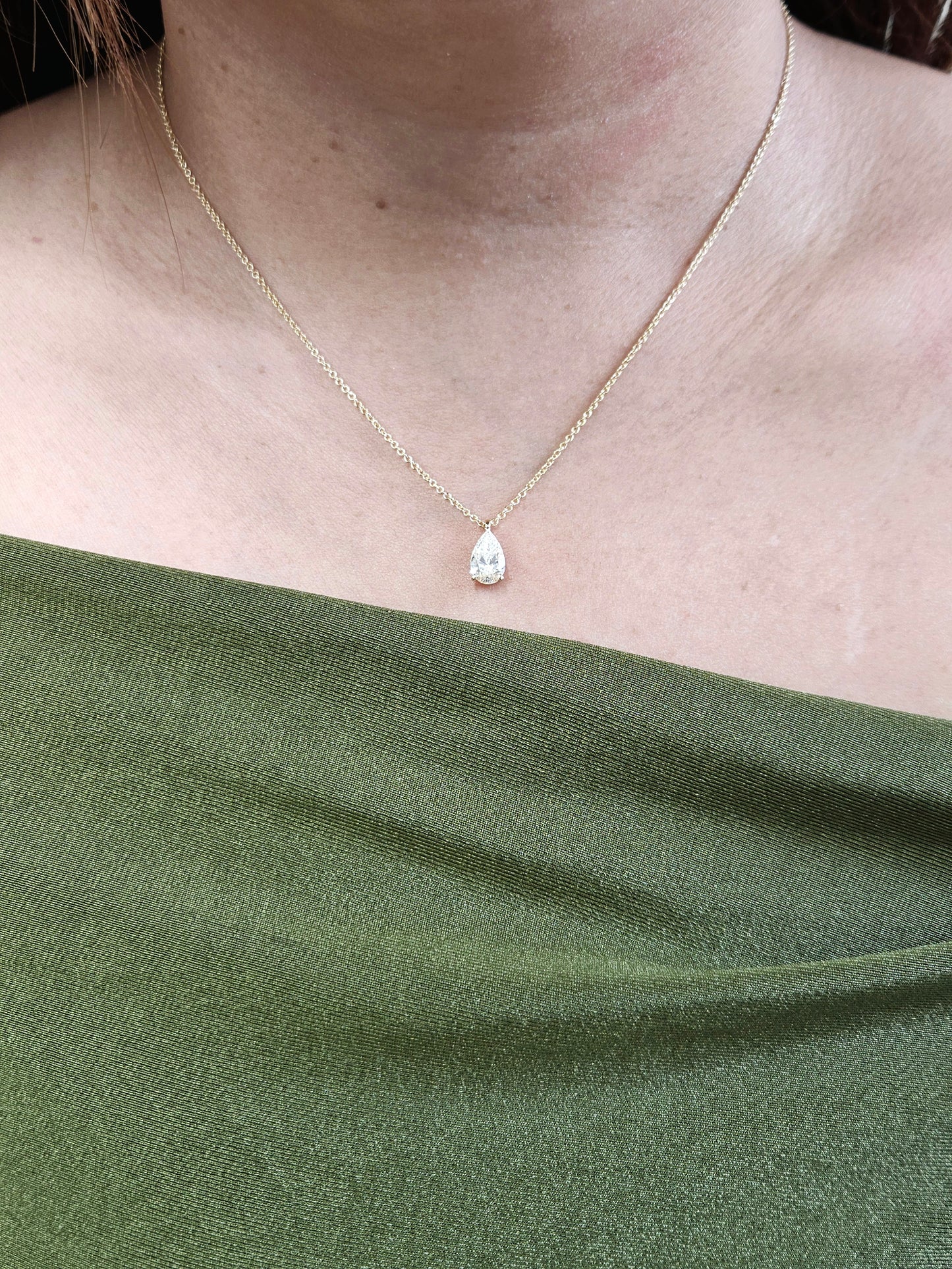 1 ct Lab Pear Shaped Yellow Necklace