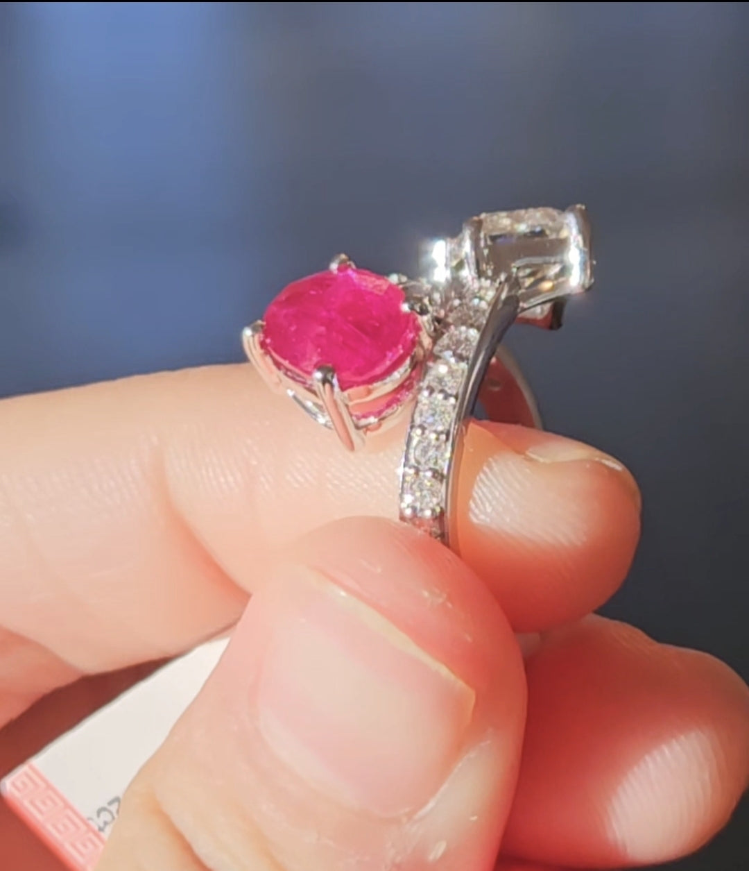 18k  Natural Ruby  and Lab Emerald Ring