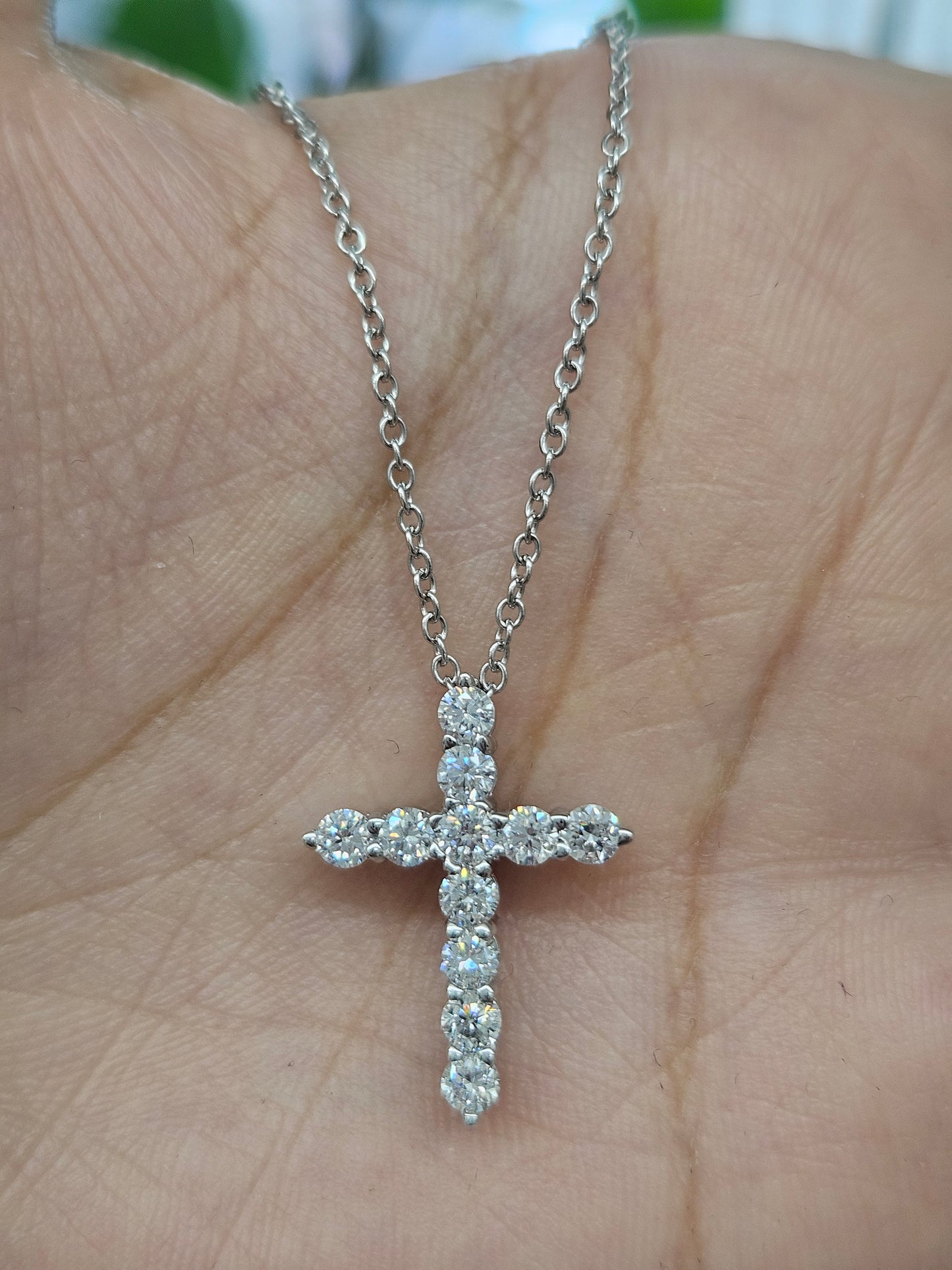Lab Diamond Cross Silver Necklace