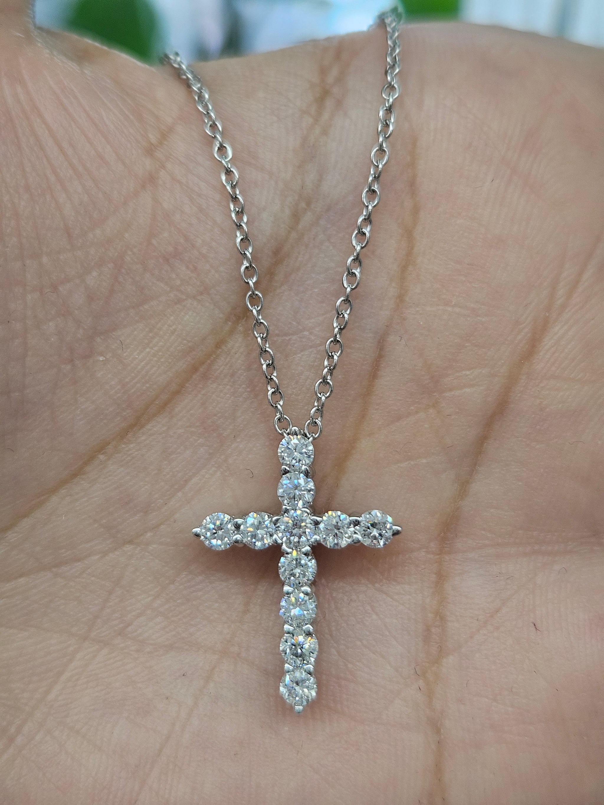 Lab Diamond Cross Silver Necklace