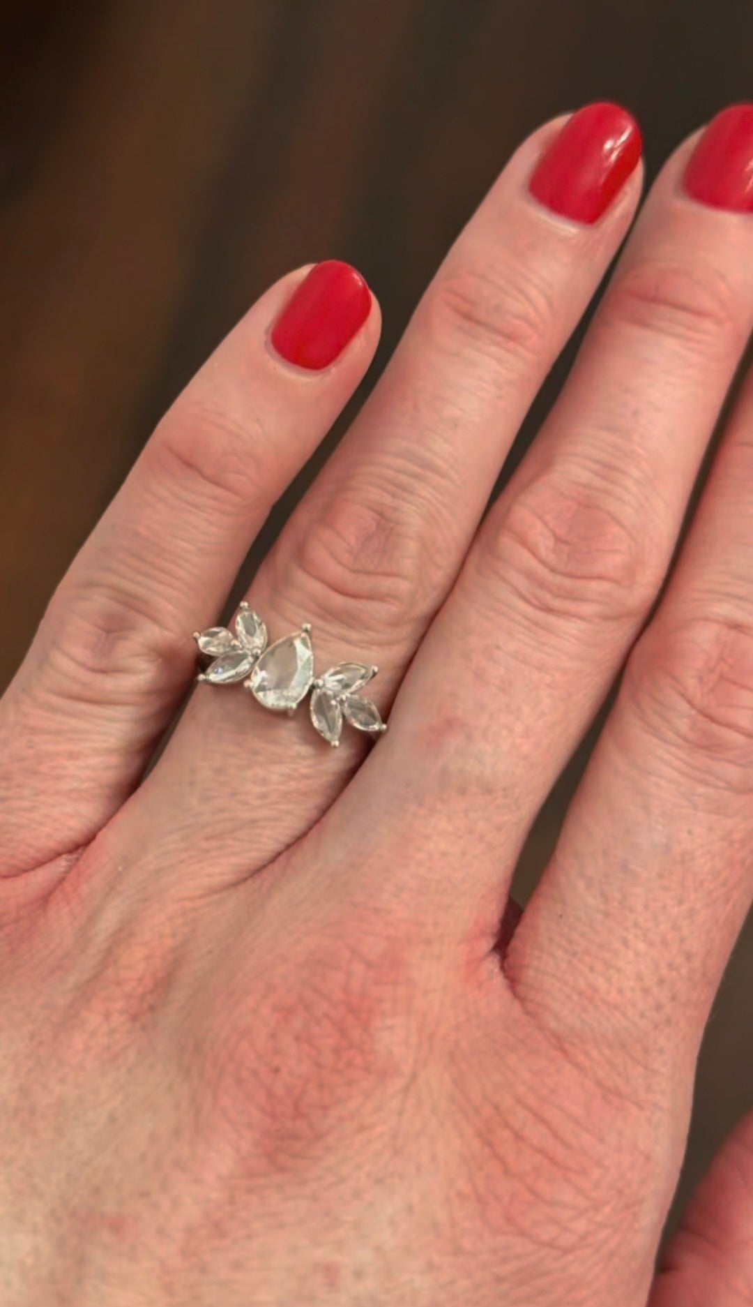 White Gold Rose cut Pear & Marquise Lab Diamond Ring