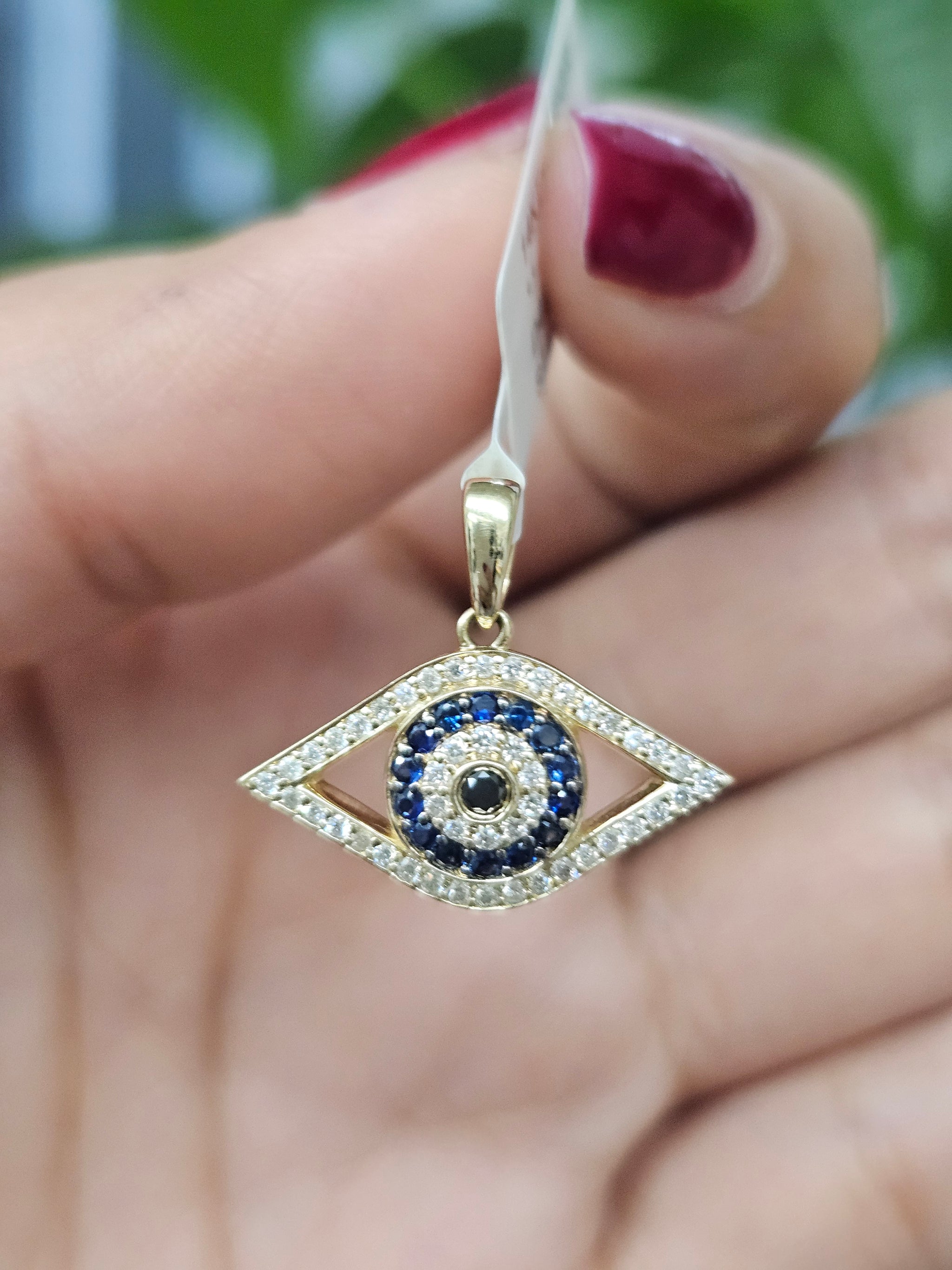 Evil Eye with sapphire & Black, white Natural Diamond Pendant
