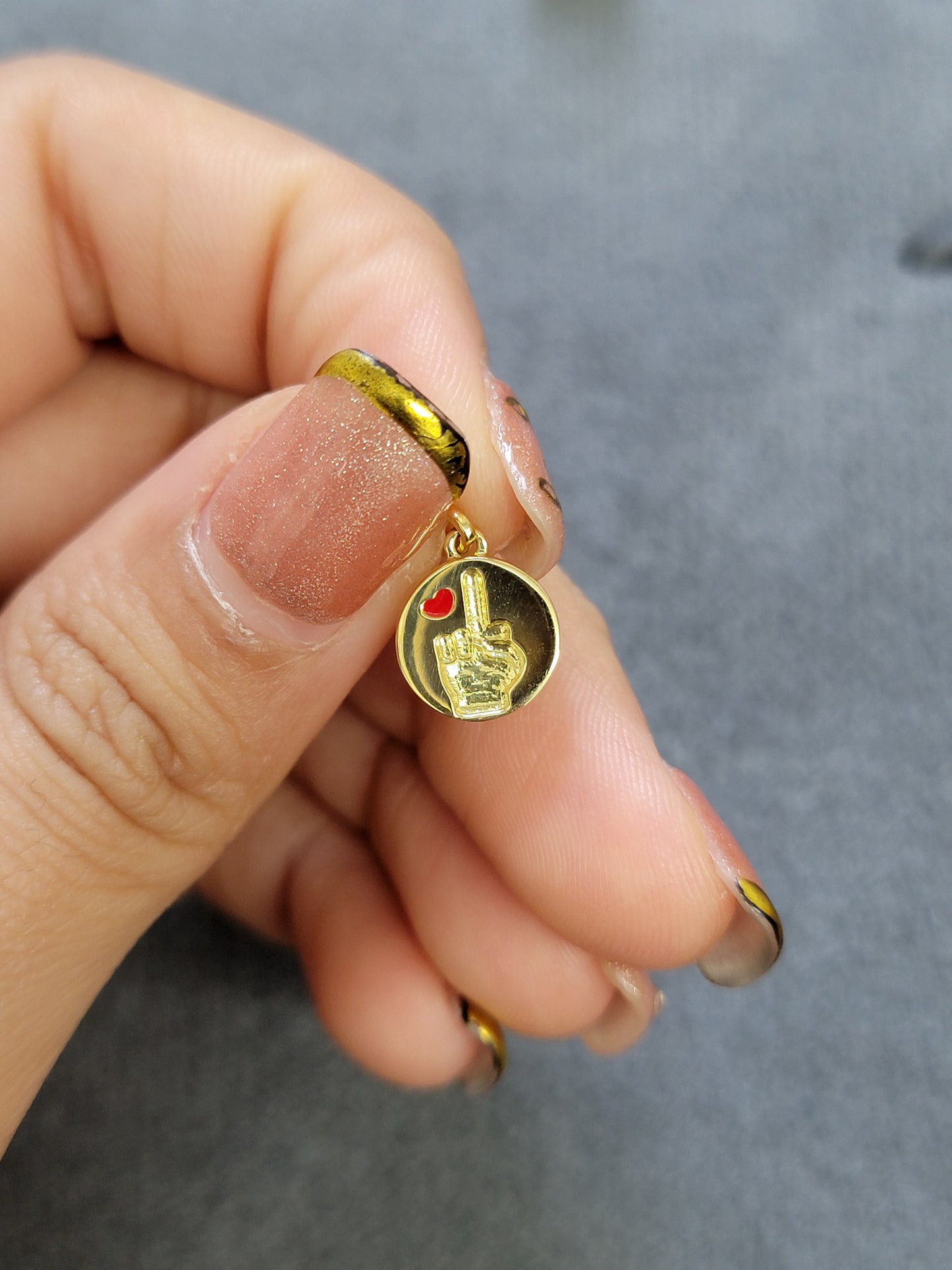 18K Yellow  + Enamel  F U pendant