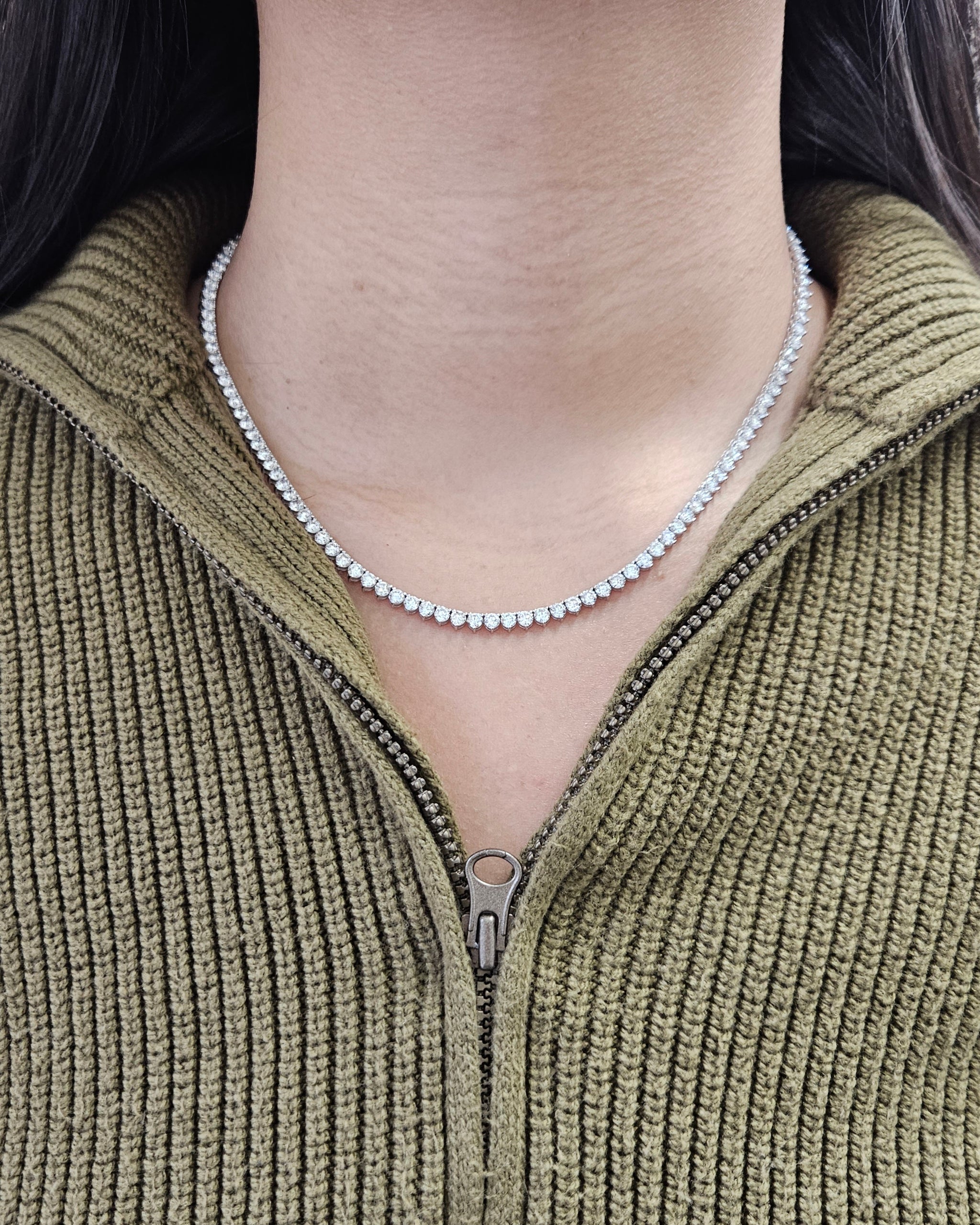 14.5 cttw Lab 17 Inches 3 Prongs Tennis Necklace