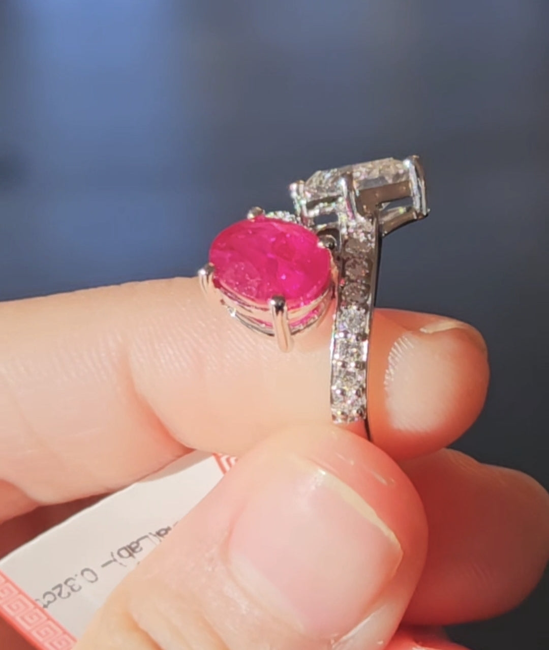 18k  Natural Ruby  and Lab Emerald Ring