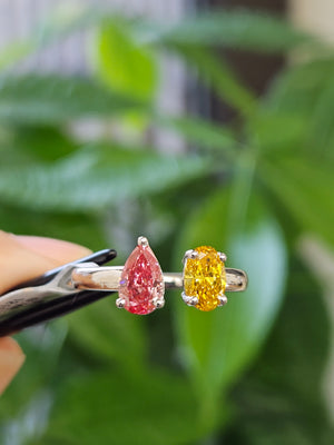 *Premade* 1.29 cttw White Gold Passby ring with Pink Pear Lab Diamond and  Fancy Yellow Oval Lab Diamond