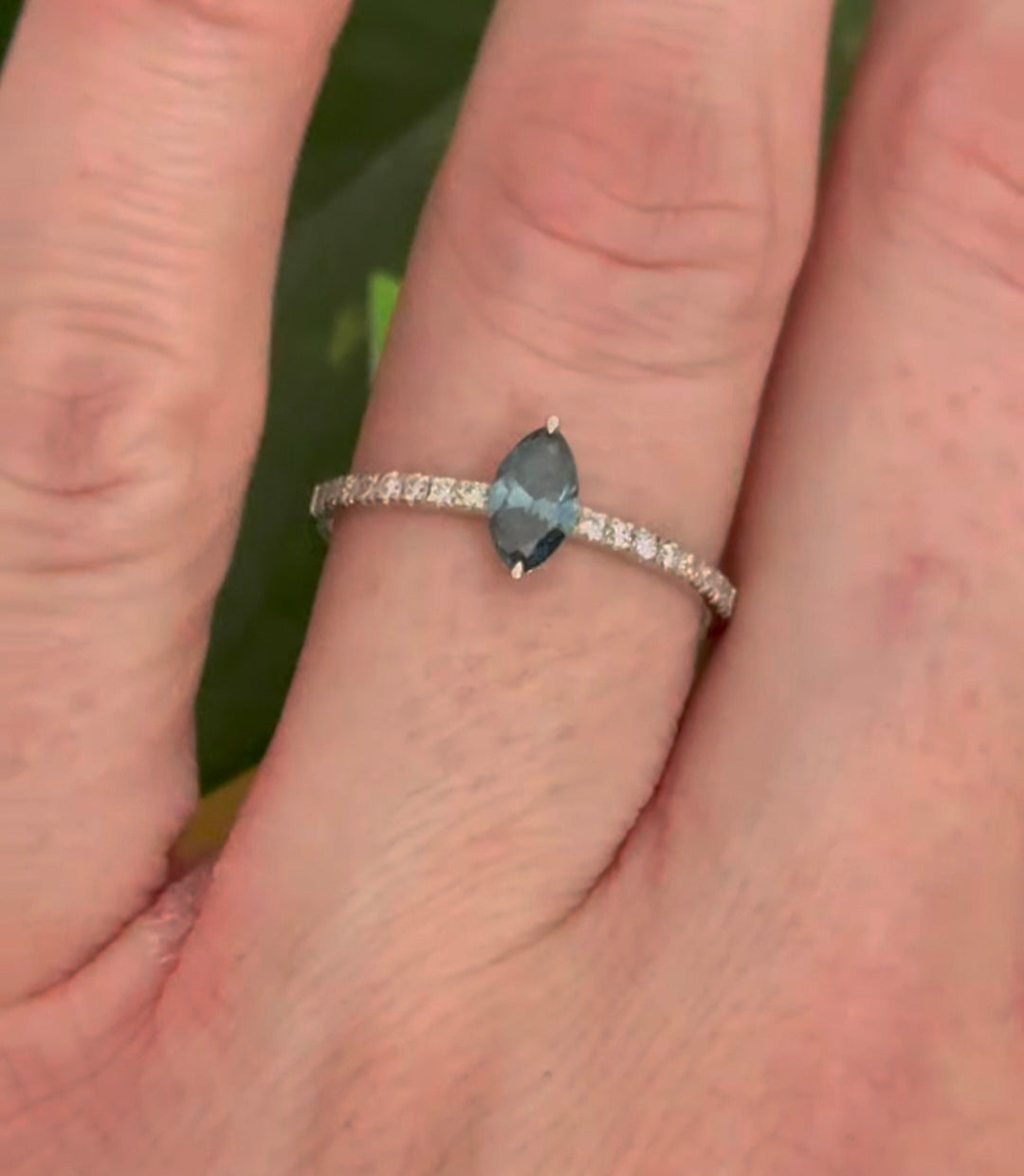 White Gold 0.51ct Blue Maruise & White Lab Diamond Ring