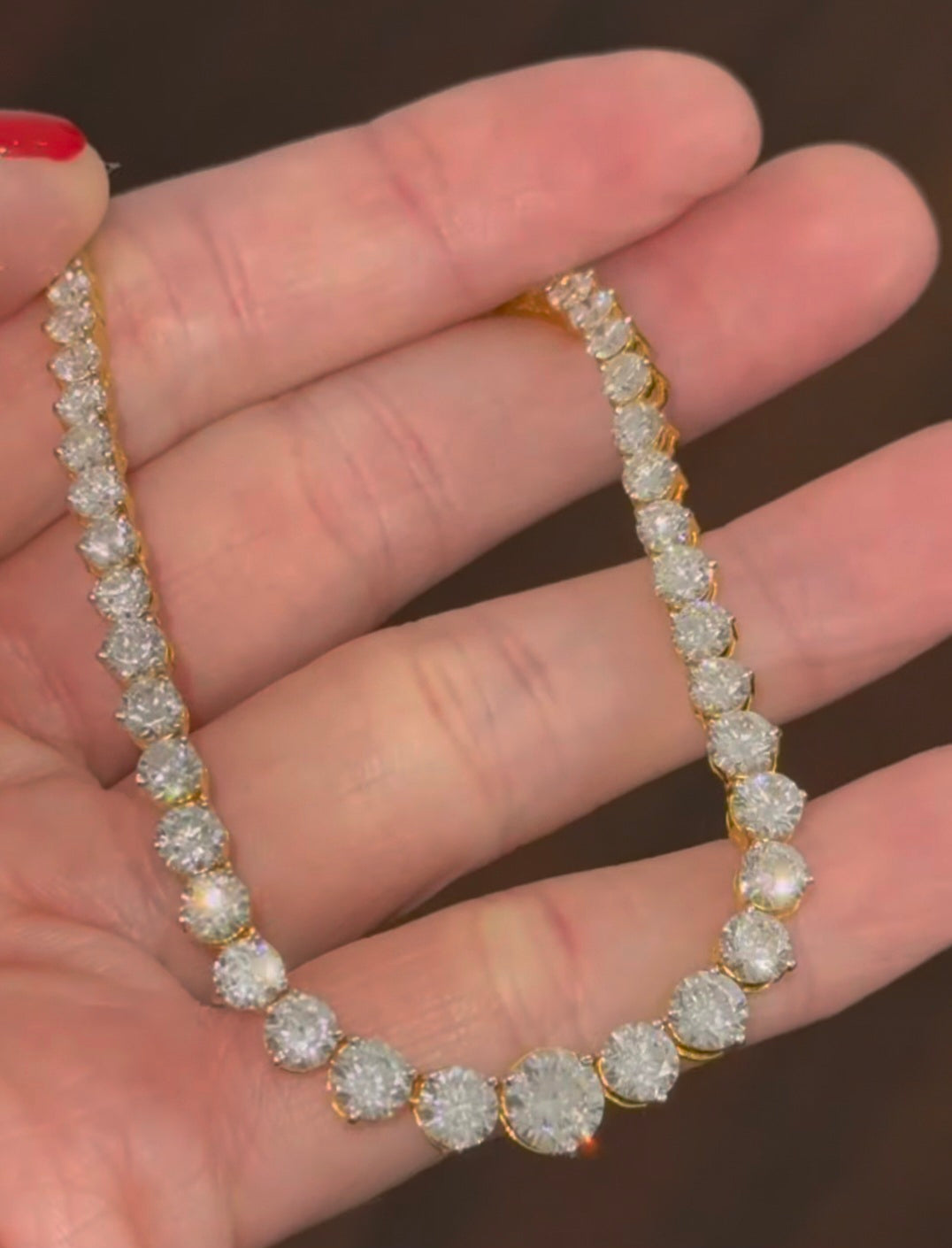 15.29ct Yellow Gold with White Gold Prongs graduated 16.5" Tennis Necklace