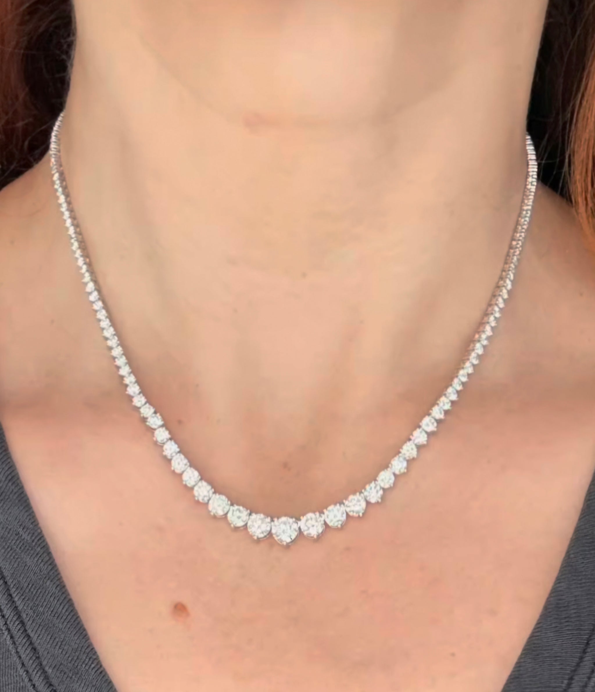 12.06ct White Gold 3 prongs Graduated Tennis Necklace