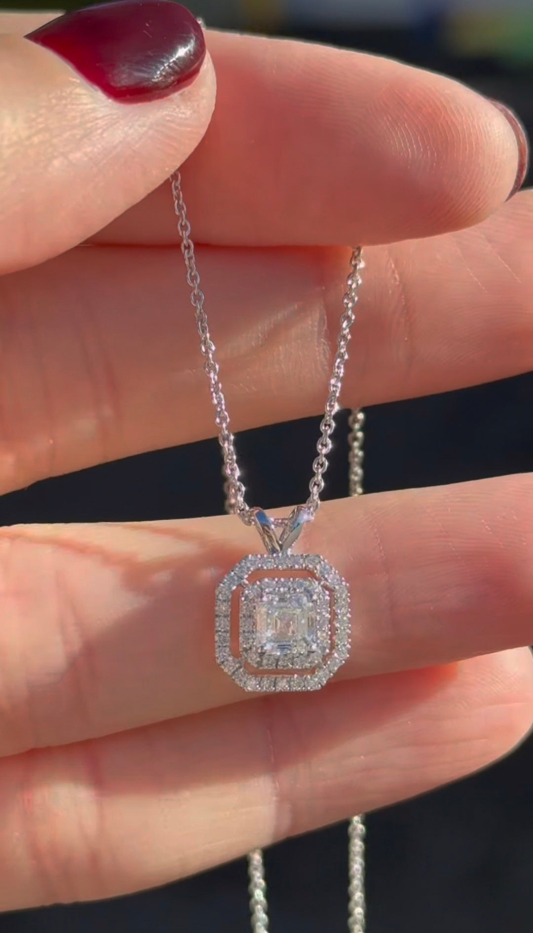 White Gold Asscher & Round Lab Diamond Necklace