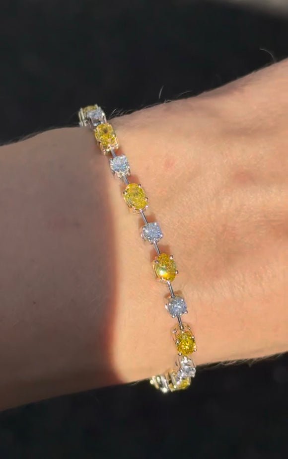 8.03ct yellow oval and white round lab diamond bracelet