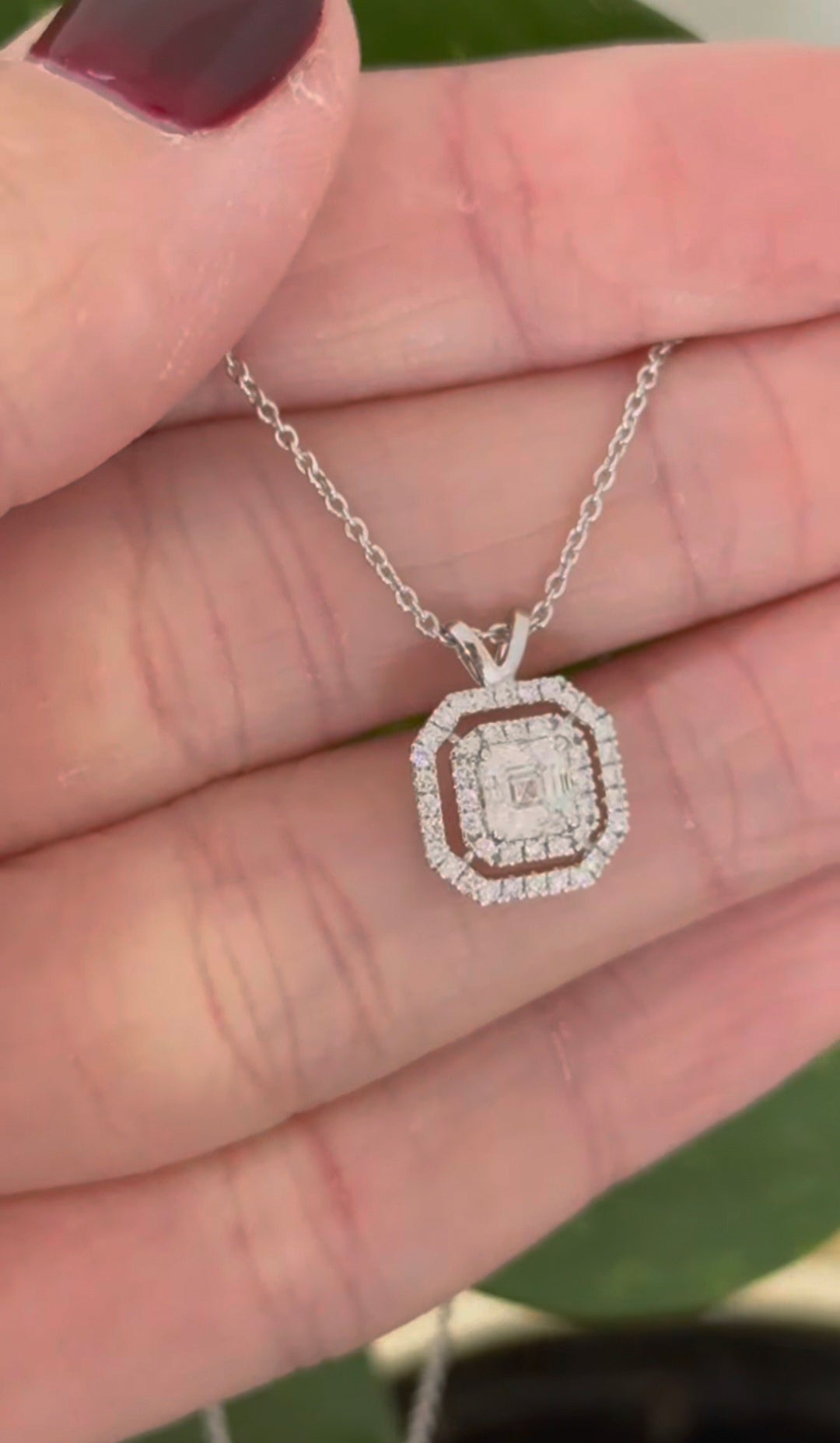 White Gold Asscher & Round Lab Diamond Necklace