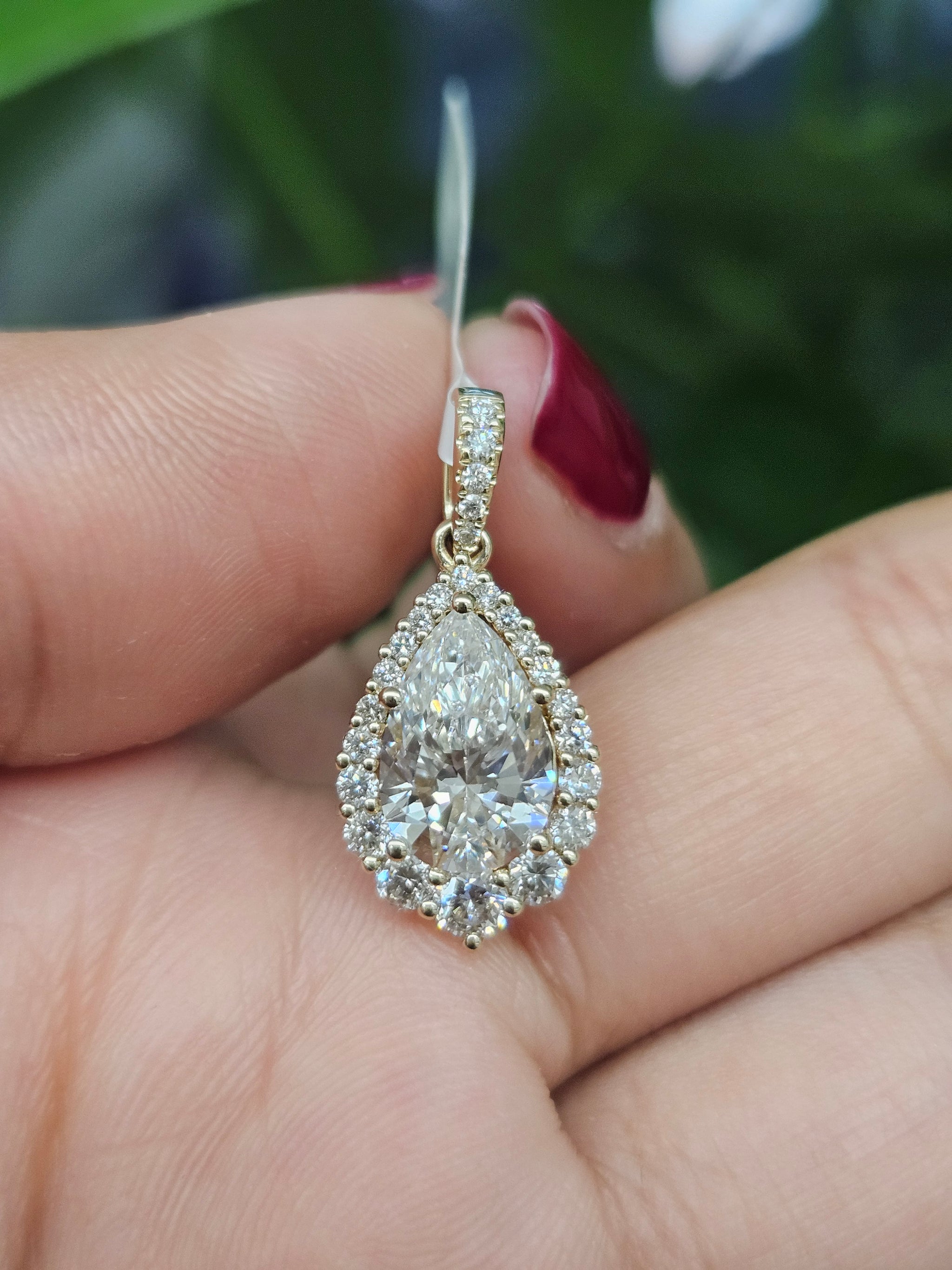 14K Gold Pear Shaped Lab Diamond Pendant