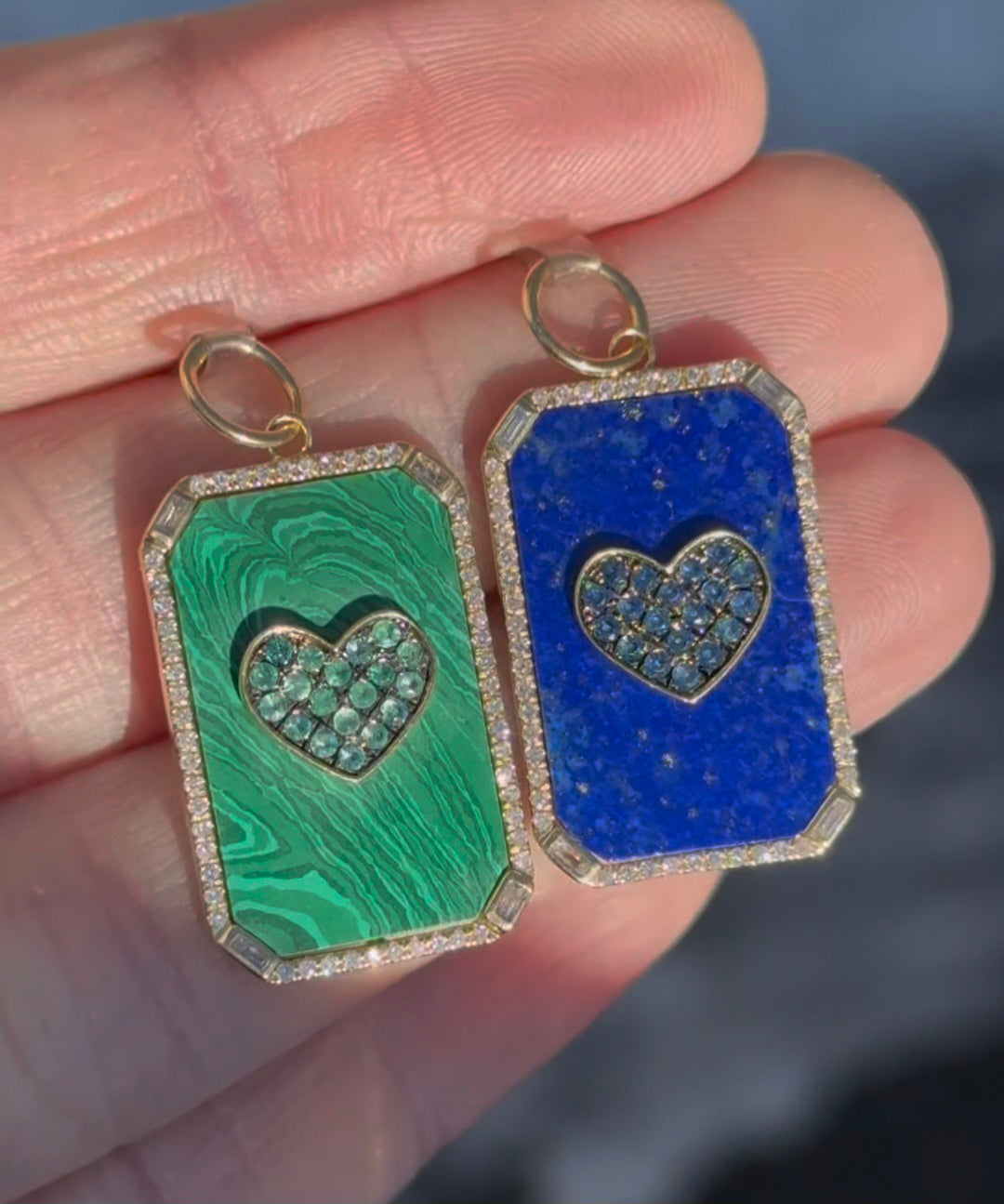 Emerald & Malachite or Sapphire & Lapis Pendant