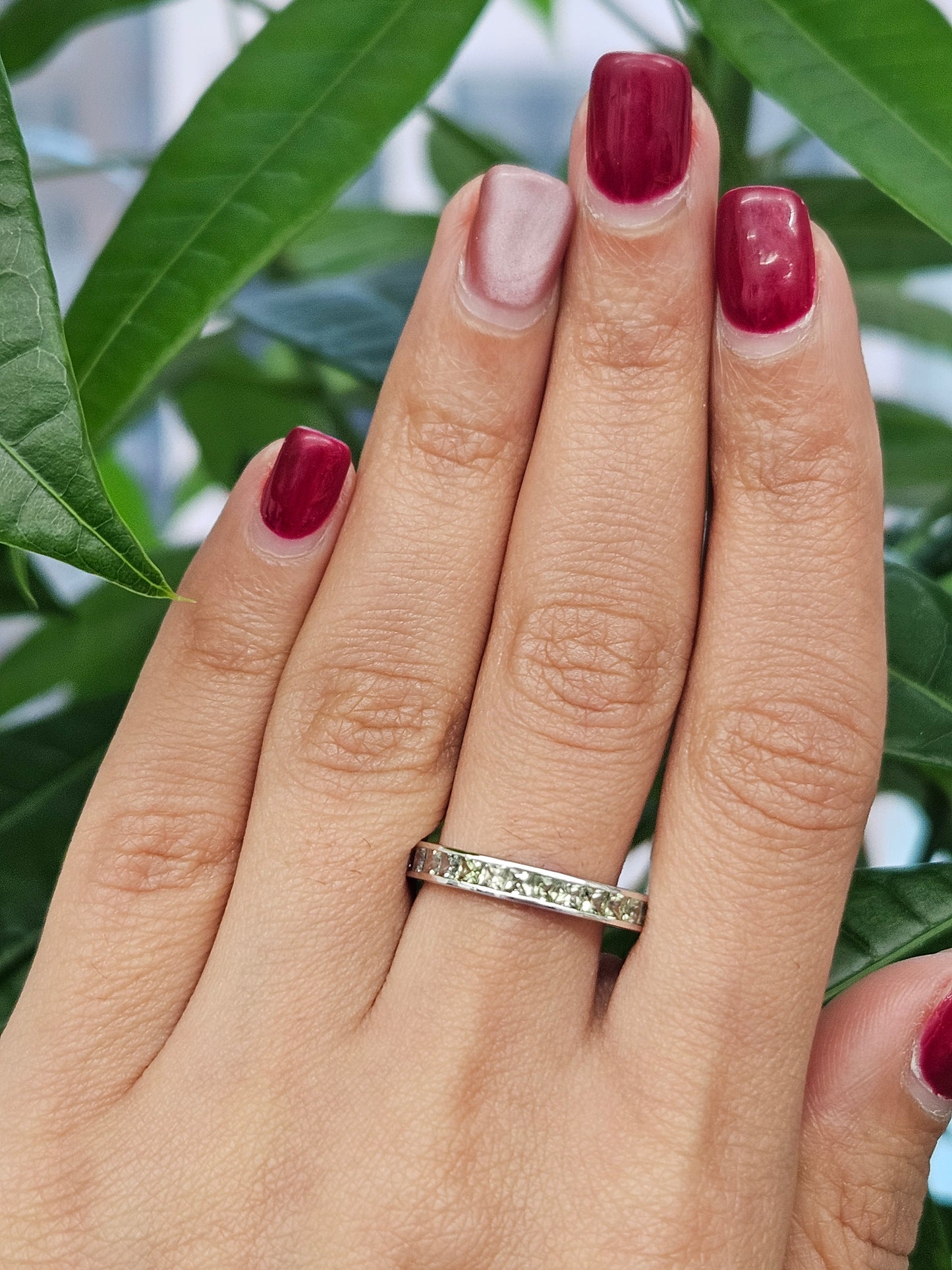 Light Green Sapphire ombre white Gold Ring