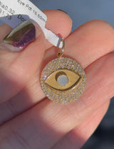 Yellow Gold Diamond & Mother of pearl evil eye pendant