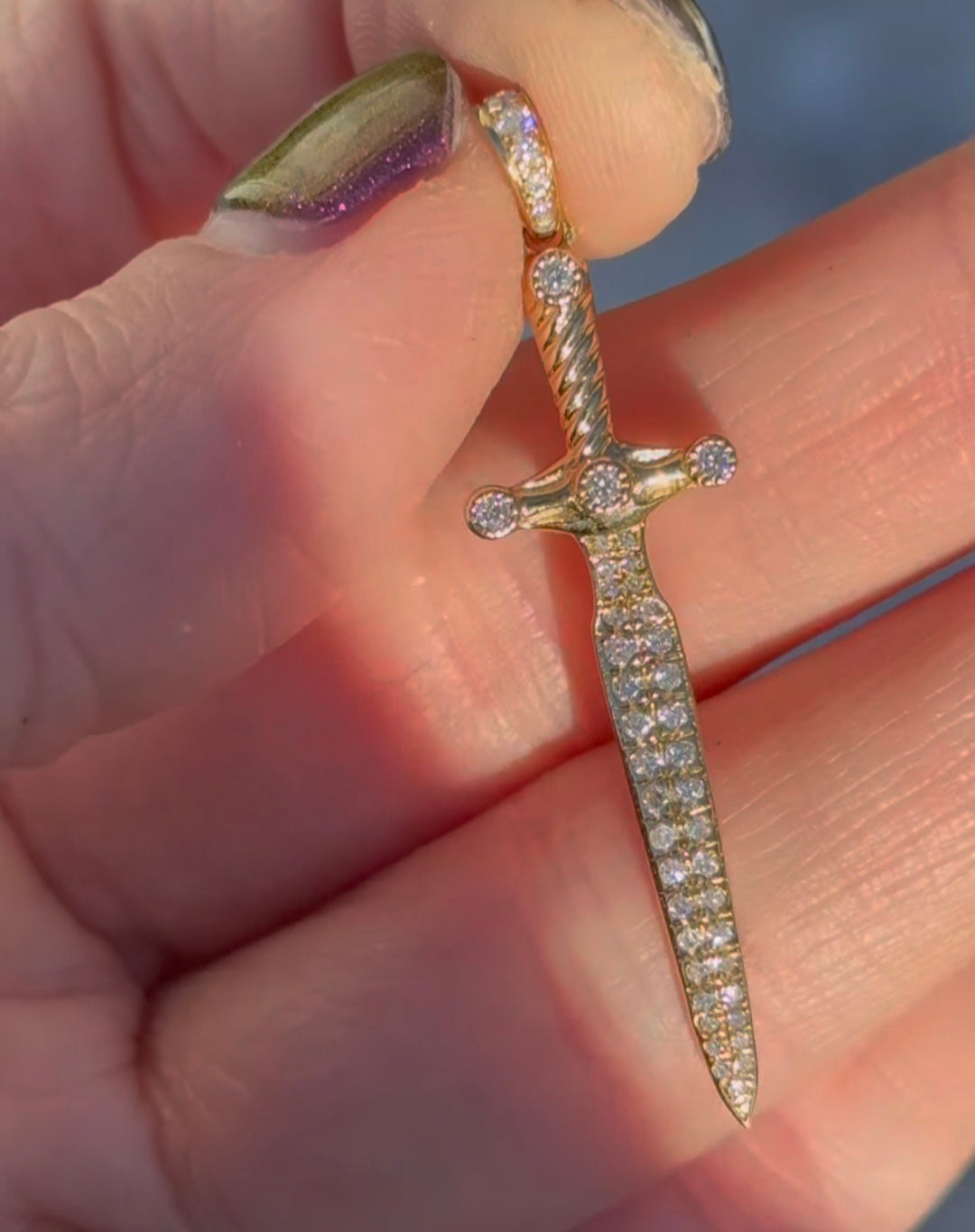 Yellow Gold Diamond Sword Pendant