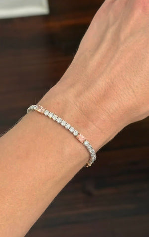 8.57ct radiant pink lab diamond
and round white lab diamond tennis bracelet