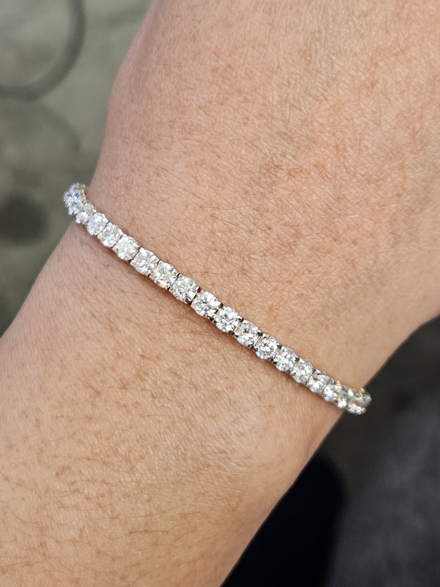 7 ct Low setting 7.15 inches Lab Yellow Gold Tennis Bracelet