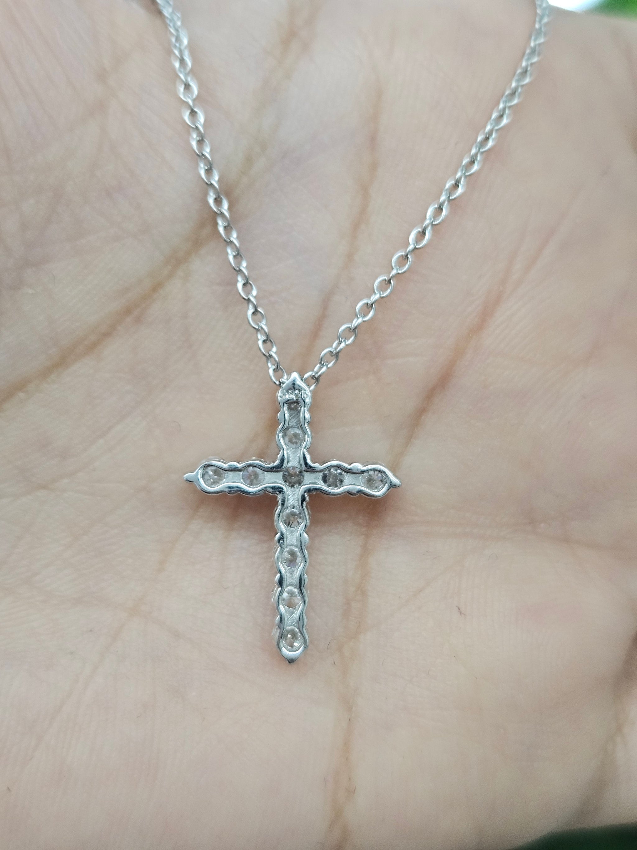 Lab Diamond Cross Silver Necklace
