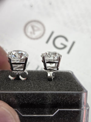 IGI 5.00+ cttw FVVS2 lab diamond studs 14k