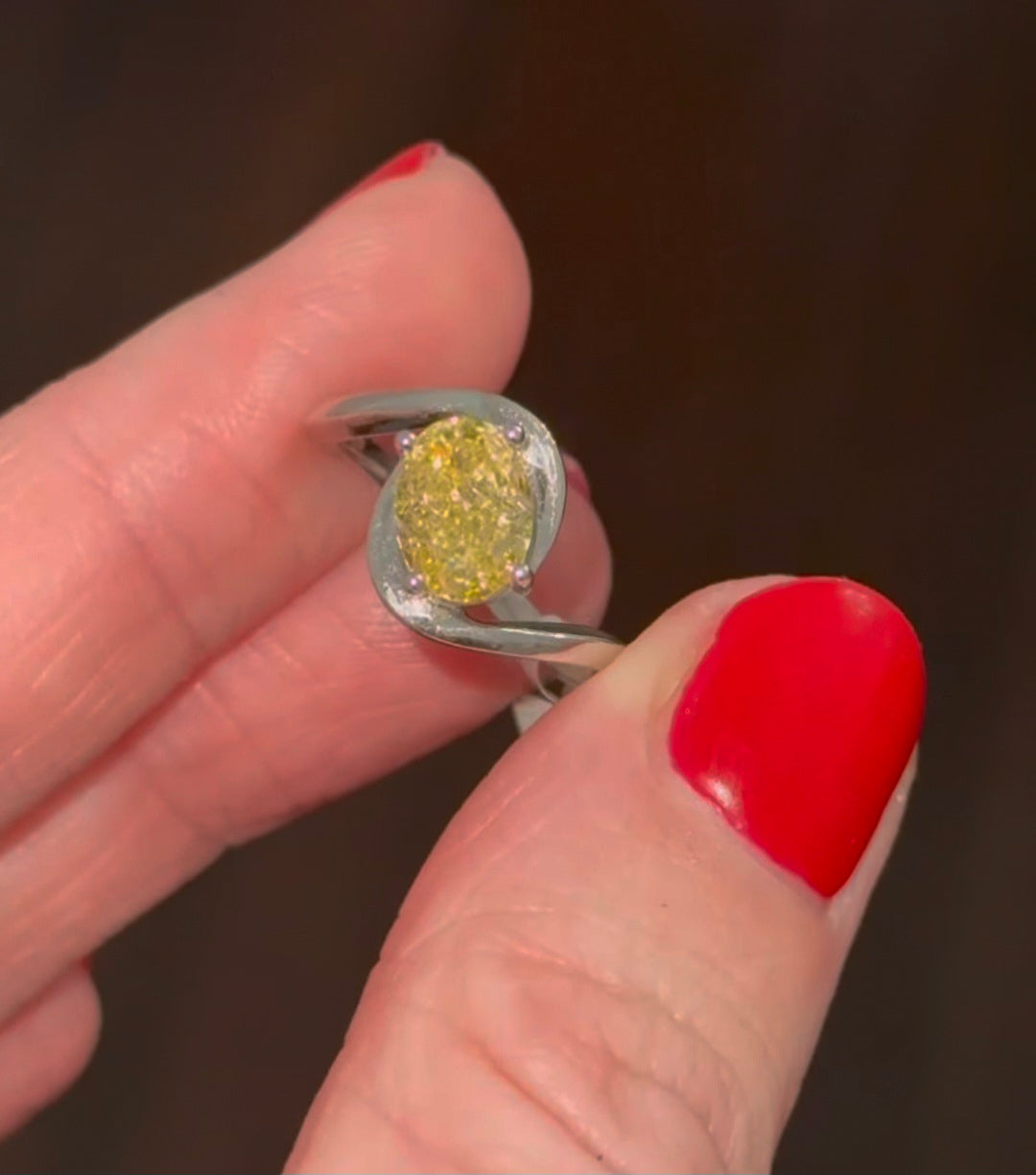 White Gold 1.78ct oval Yellow Lab Diamond Ring