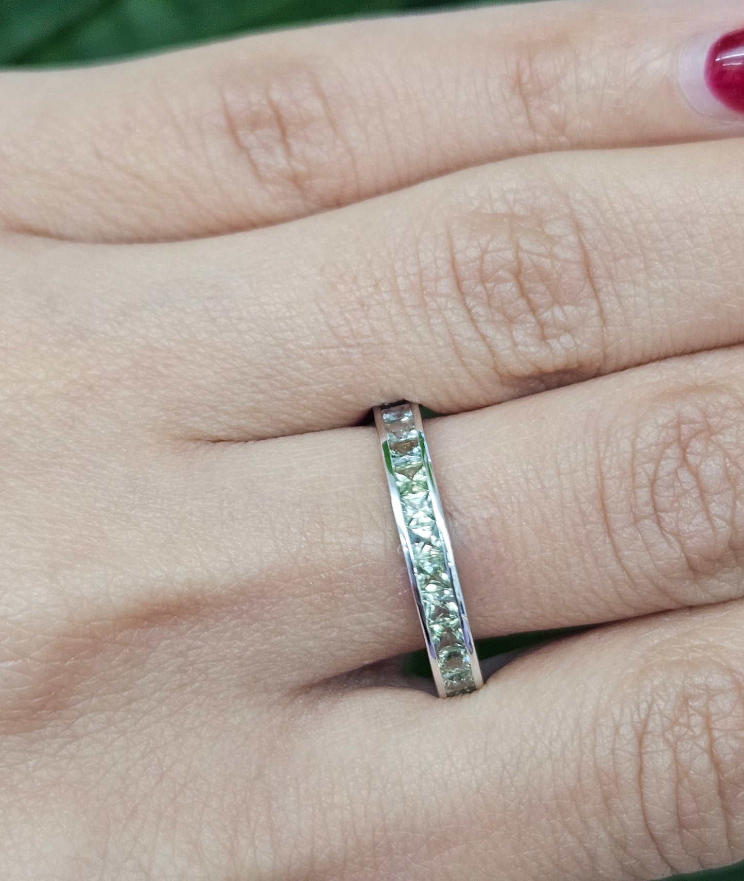 Light Green Sapphire ombre white Gold Ring