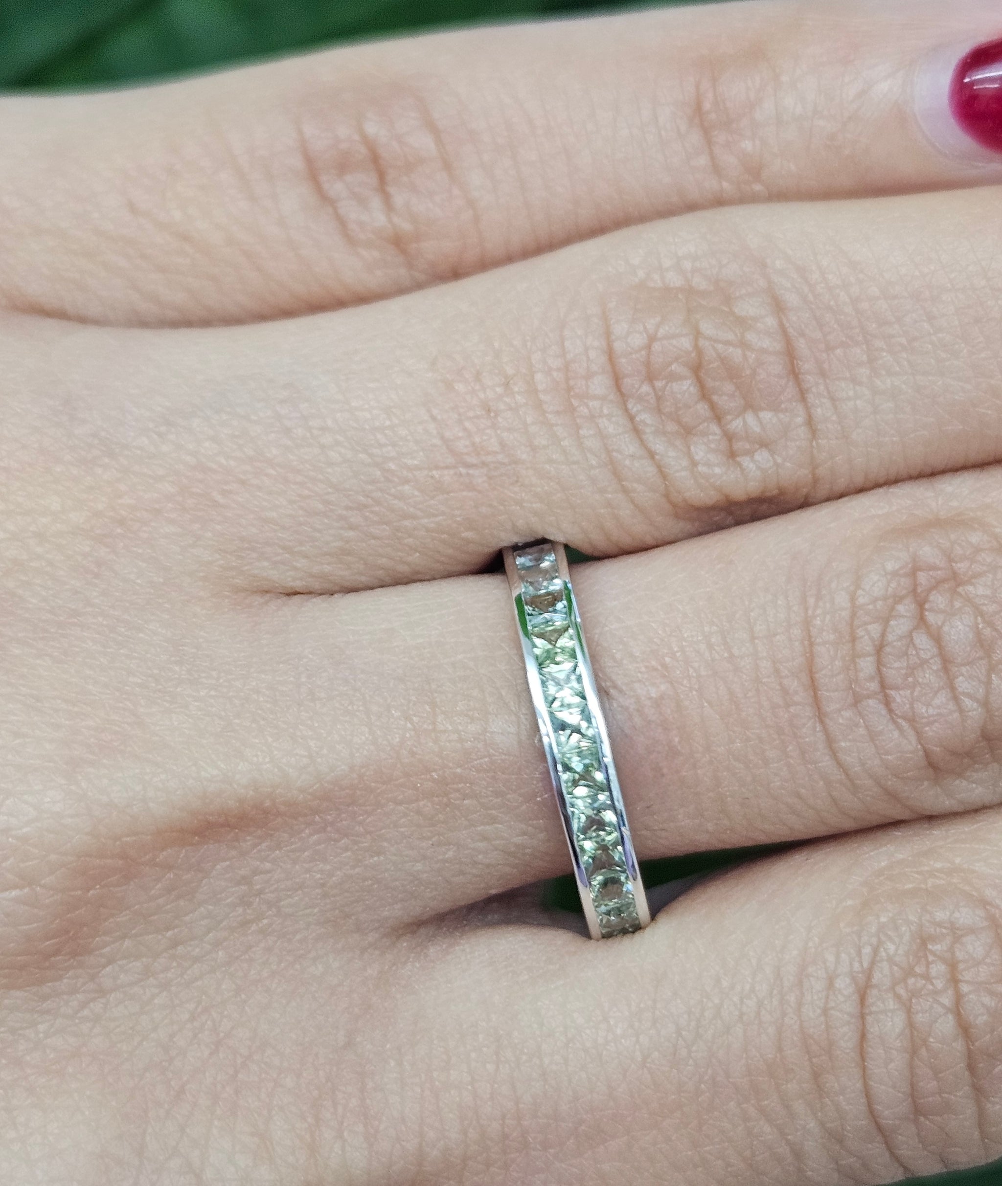 Light Green Sapphire ombre white Gold Ring